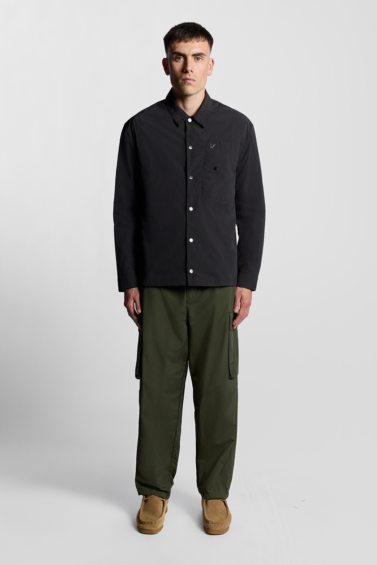 Lyle & Scott Crinkle Nylon Overshirt Black Ice Maat: M | Casual Overhemden Outlet | Heren | Zwart
