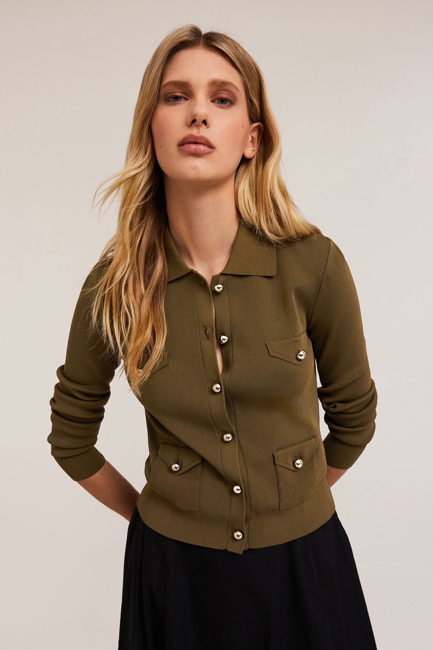KNIT CARDIGAN WITH POCKETS MILITARY GREEN 3