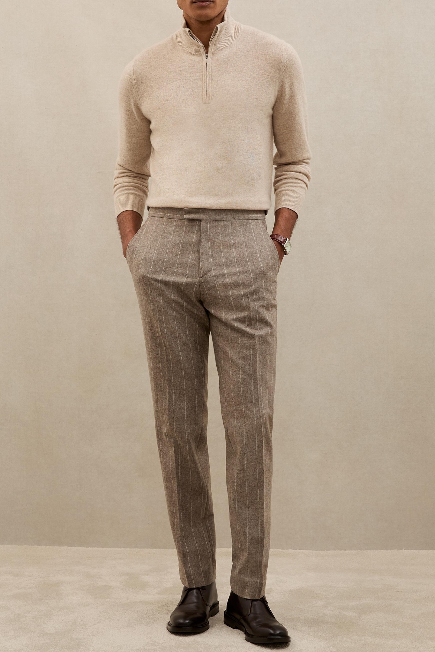 LS HALF ZIP CASHMERE JUMPER OATMEAL MELANGE 1