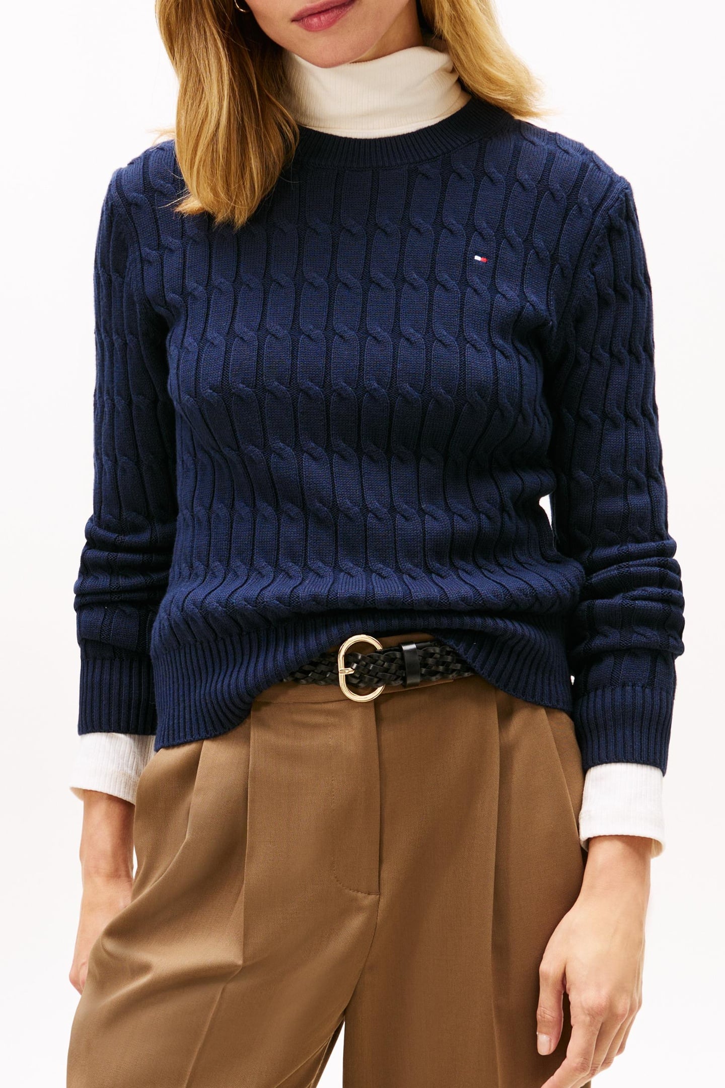 CABLE KNIT CREW NECK JUMPER DARK NIGHT NAVY 1