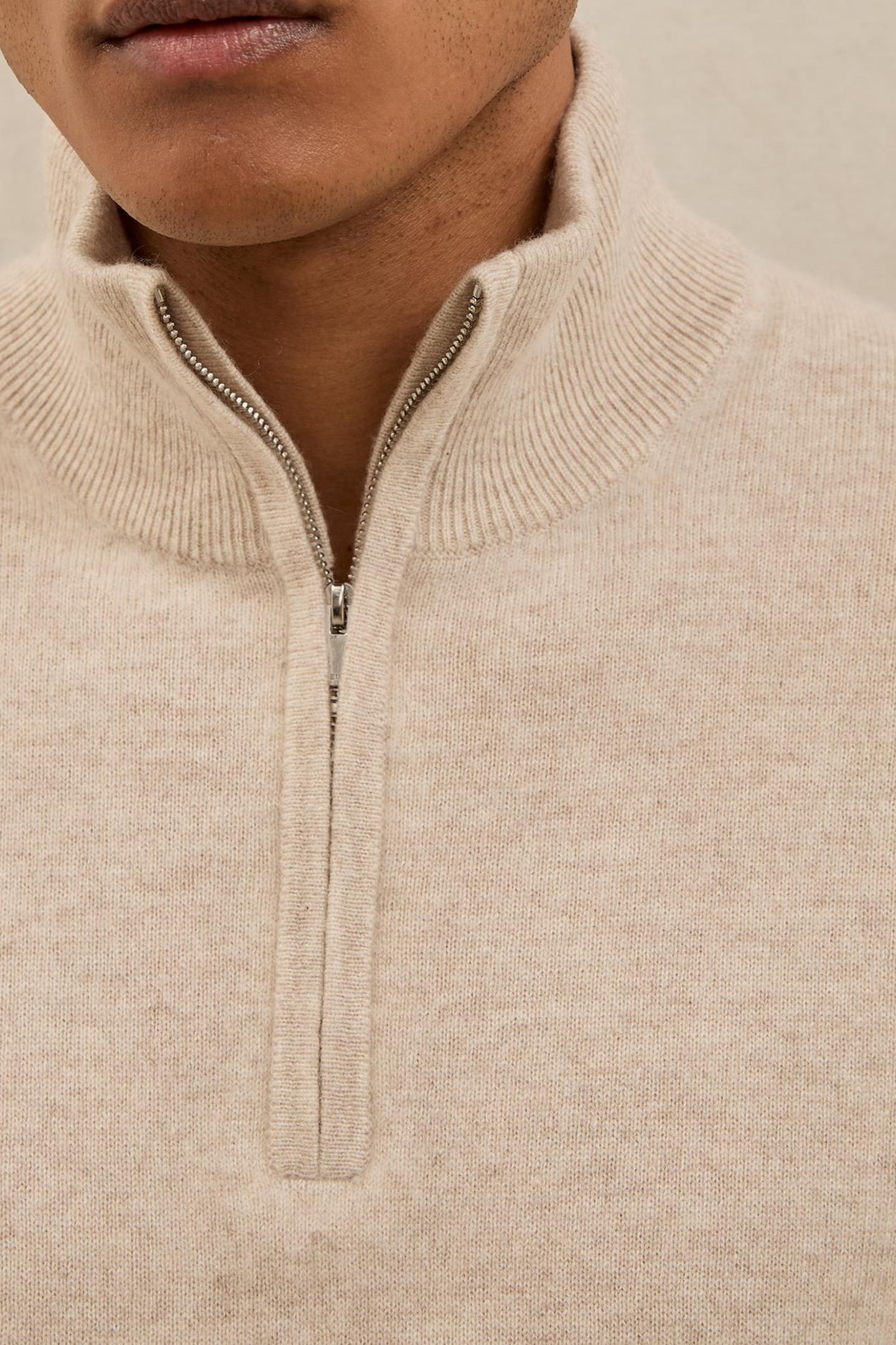 LS HALF ZIP CASHMERE JUMPER OATMEAL MELANGE 5