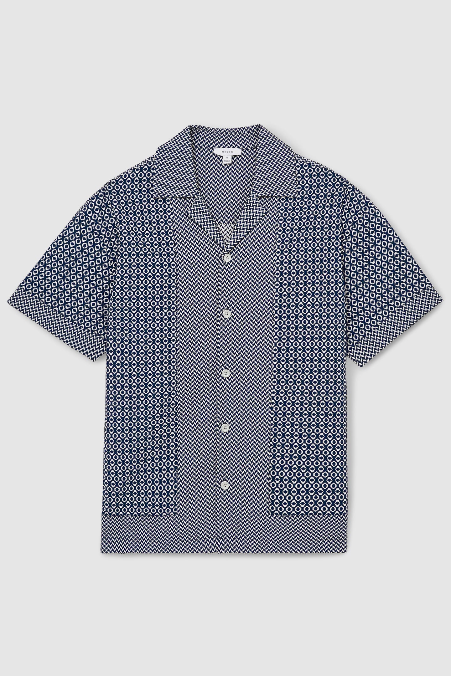 SS GEO JACQUARD COLOUR BLOCK CUBAN SHIRT NAVY/WHITE 4