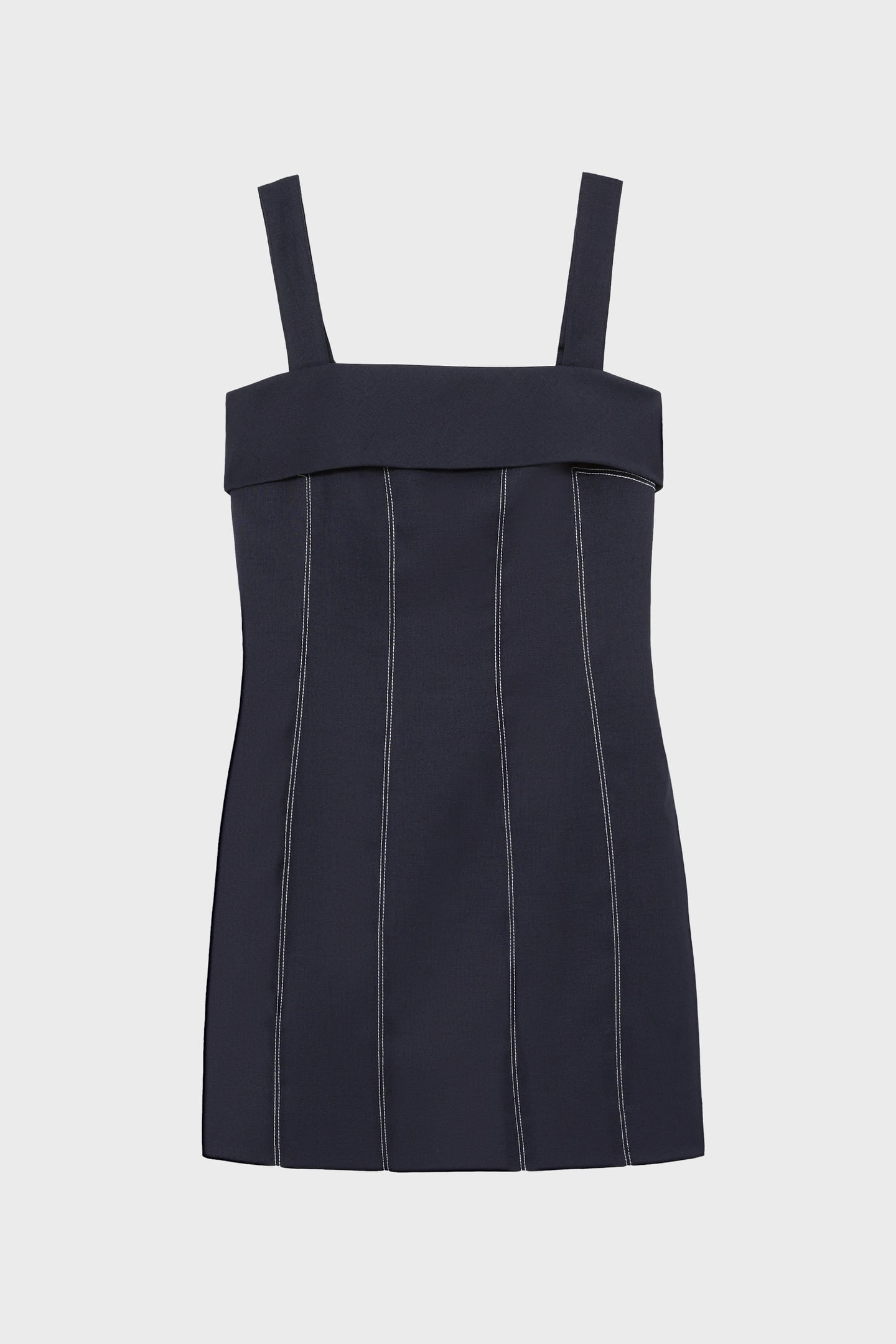 SHORT CONTRAST STITCH LINEN DRESS NAVY 4