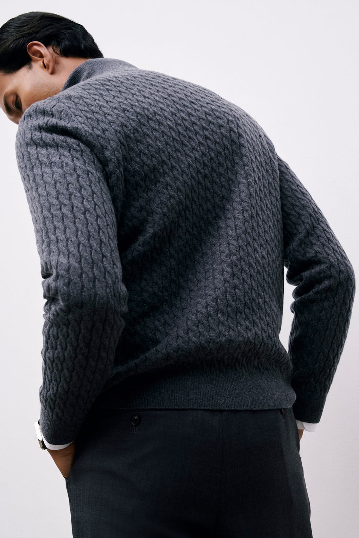 LS HALF ZIP CABLE CASHMERE JUMPER DENIM BLUE 2