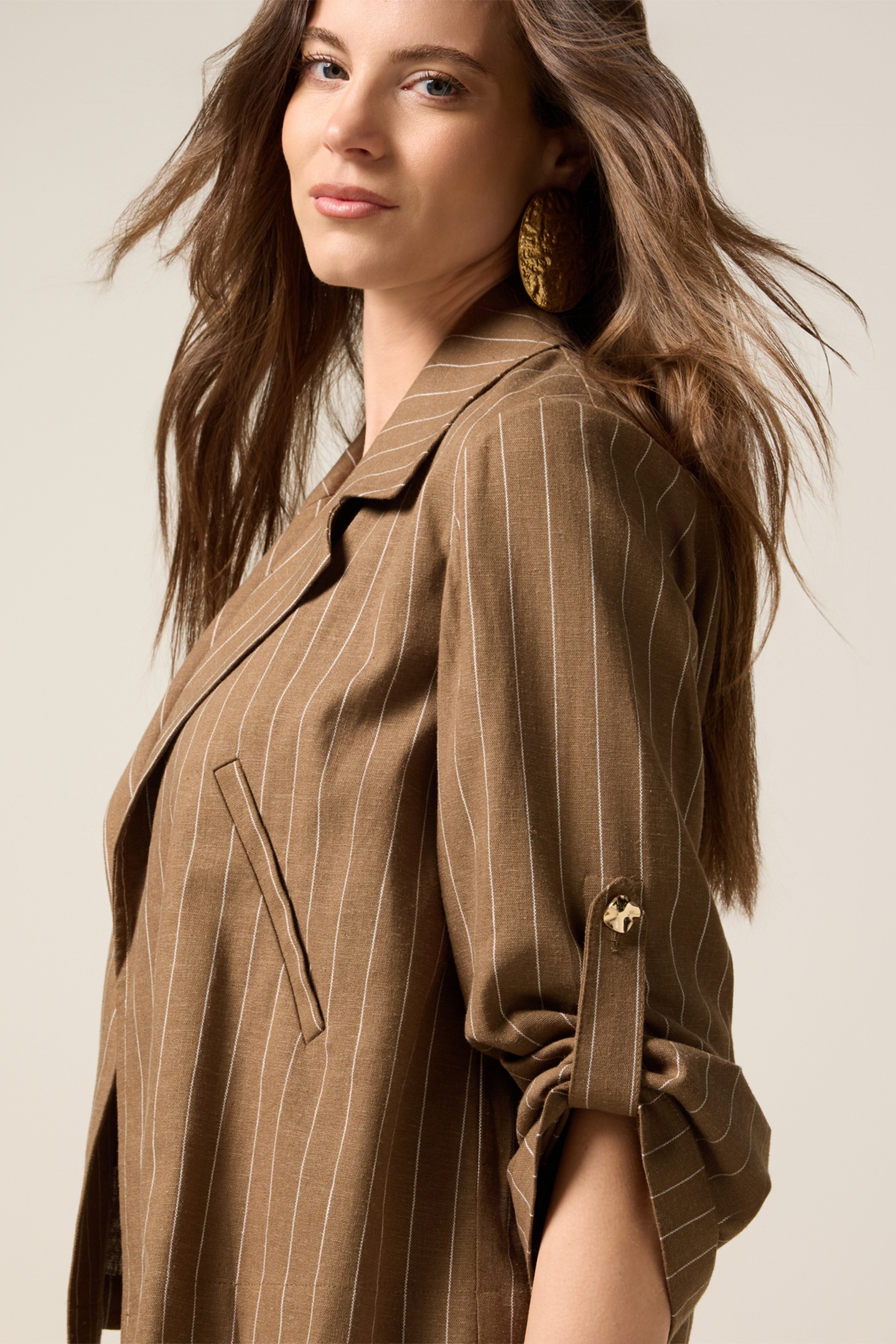 UNSTRUCTURED LINEN BLEND JACKET BROWN 4