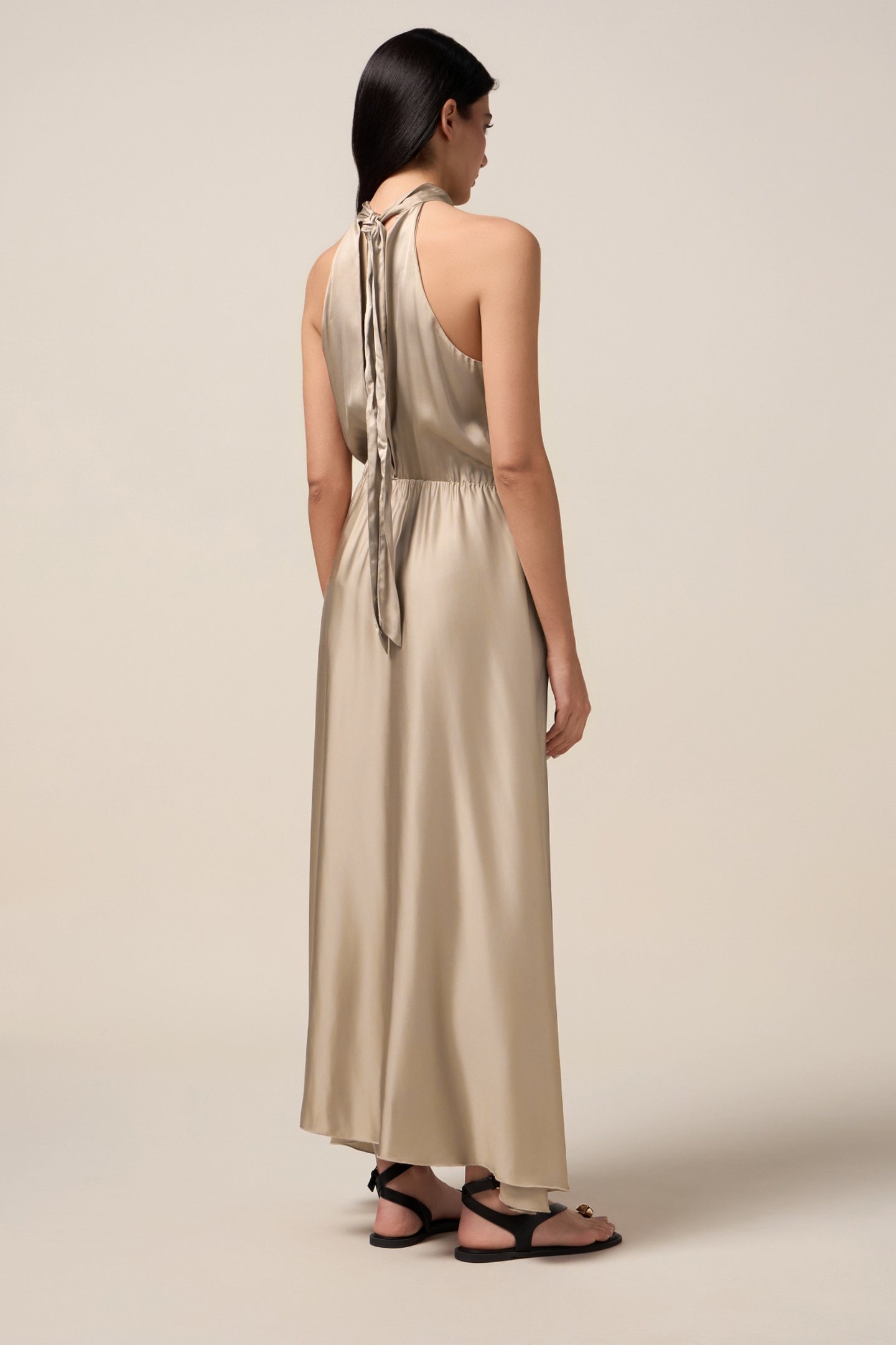 LONG SATIN DRESS WITH FLOWER BEIGE 2
