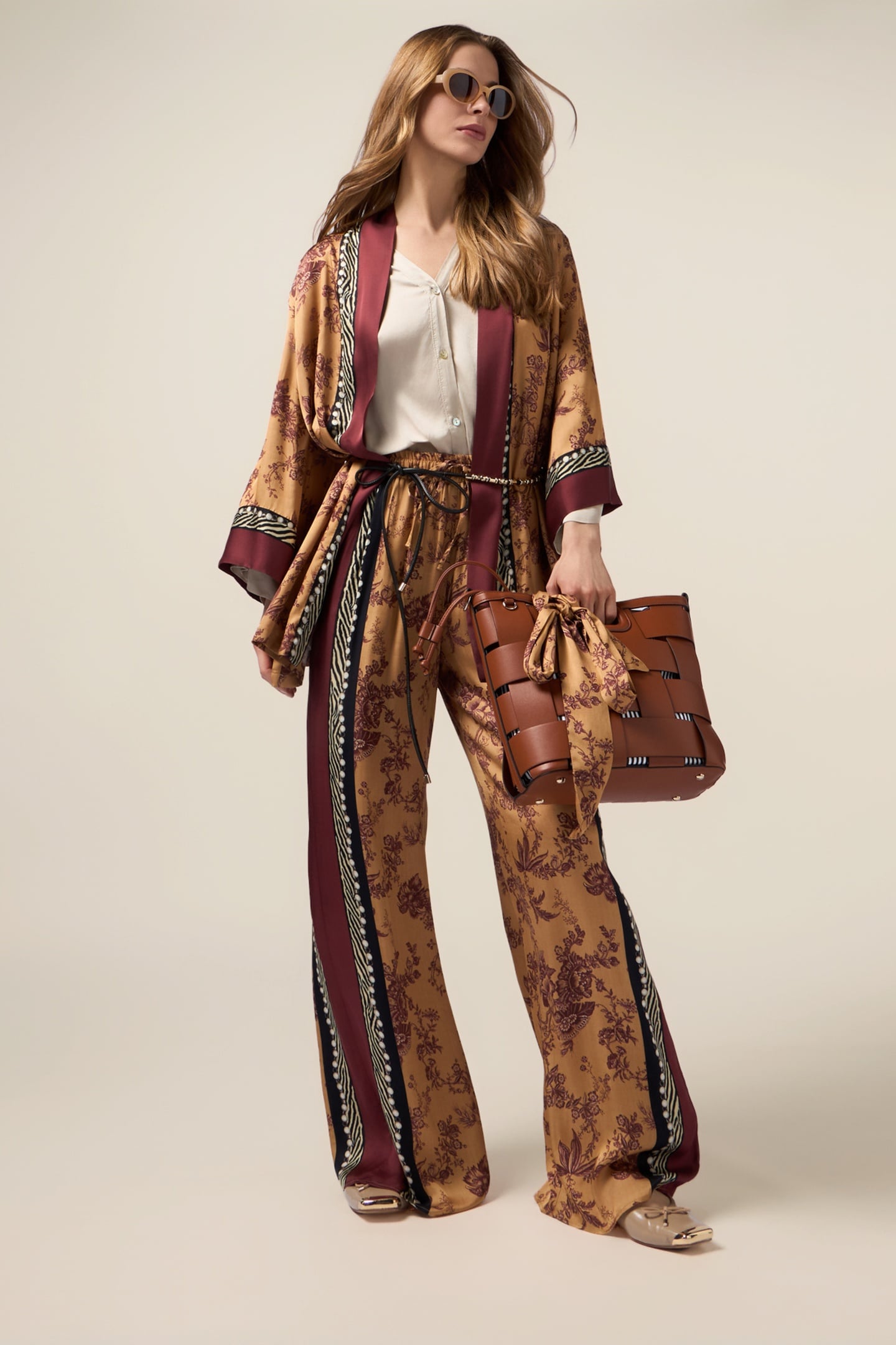 PATTERNED SATIN PALAZZO PANTS ORANGE 2