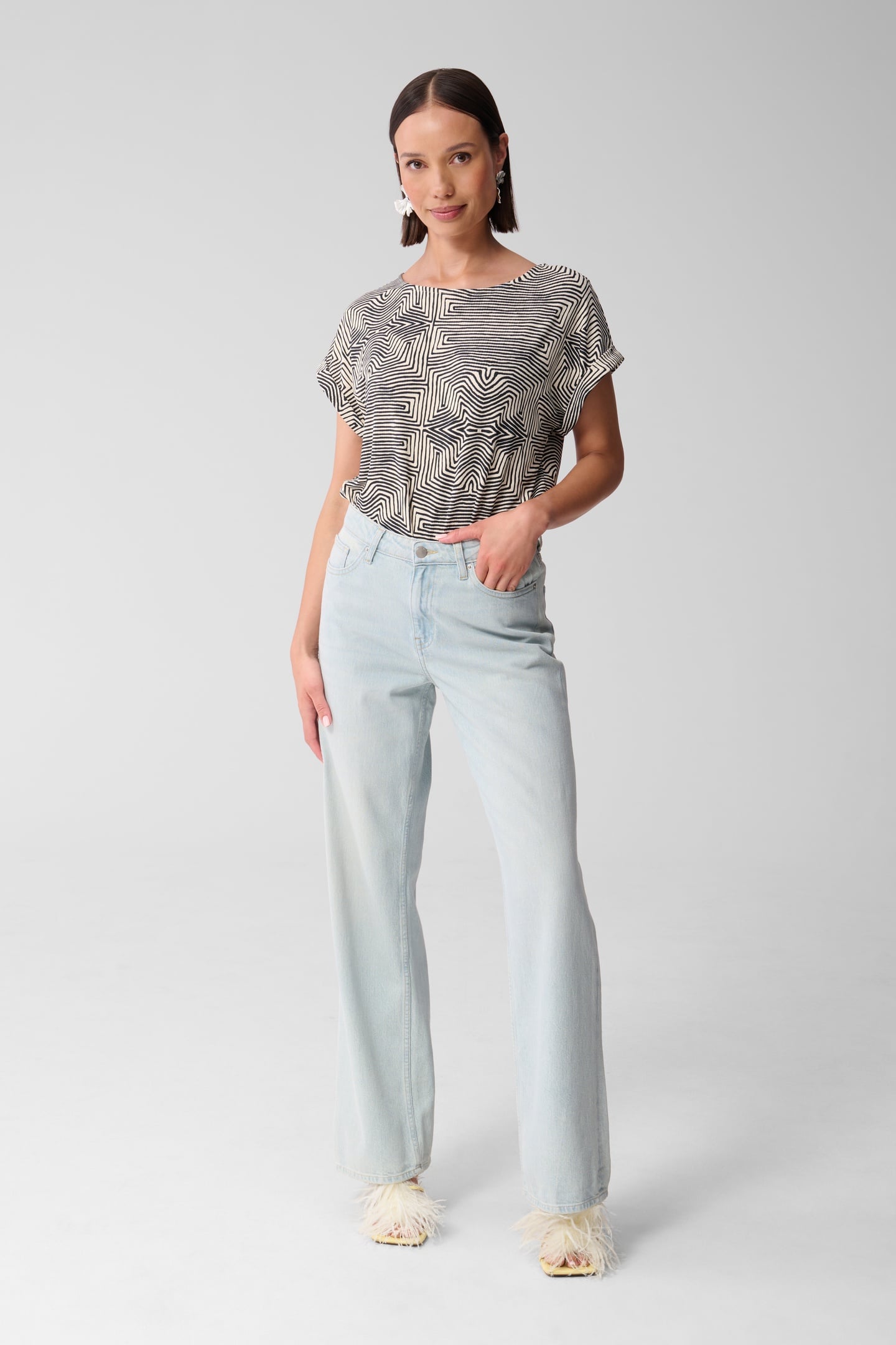 LA-SBRIB JERSEY TURN UP TOP BLACK/WHITE 2