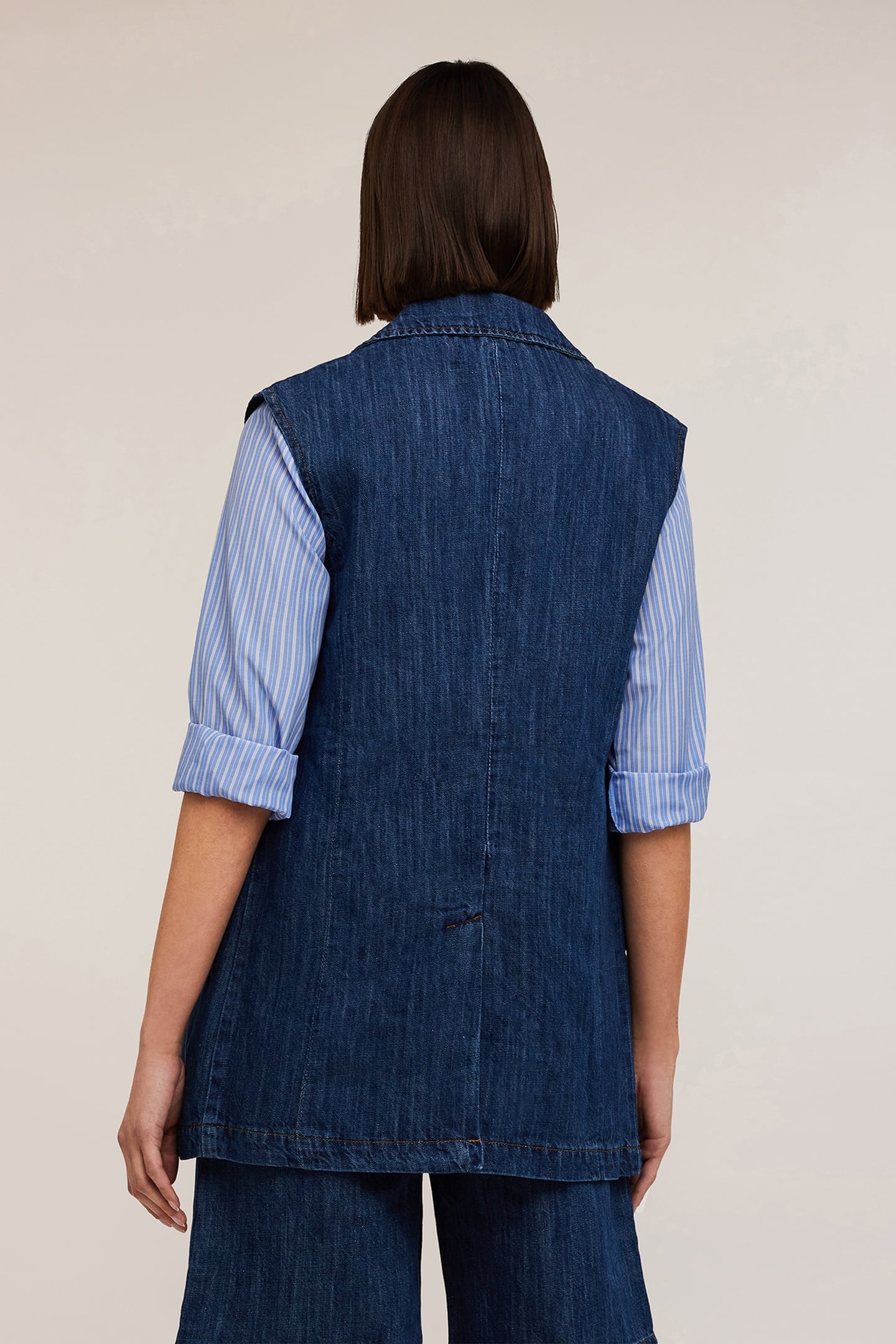 DOUBLE-BREASTED OVERSIZED WAISTCOAT IN LINEN-BLEND DENIM BLU 3