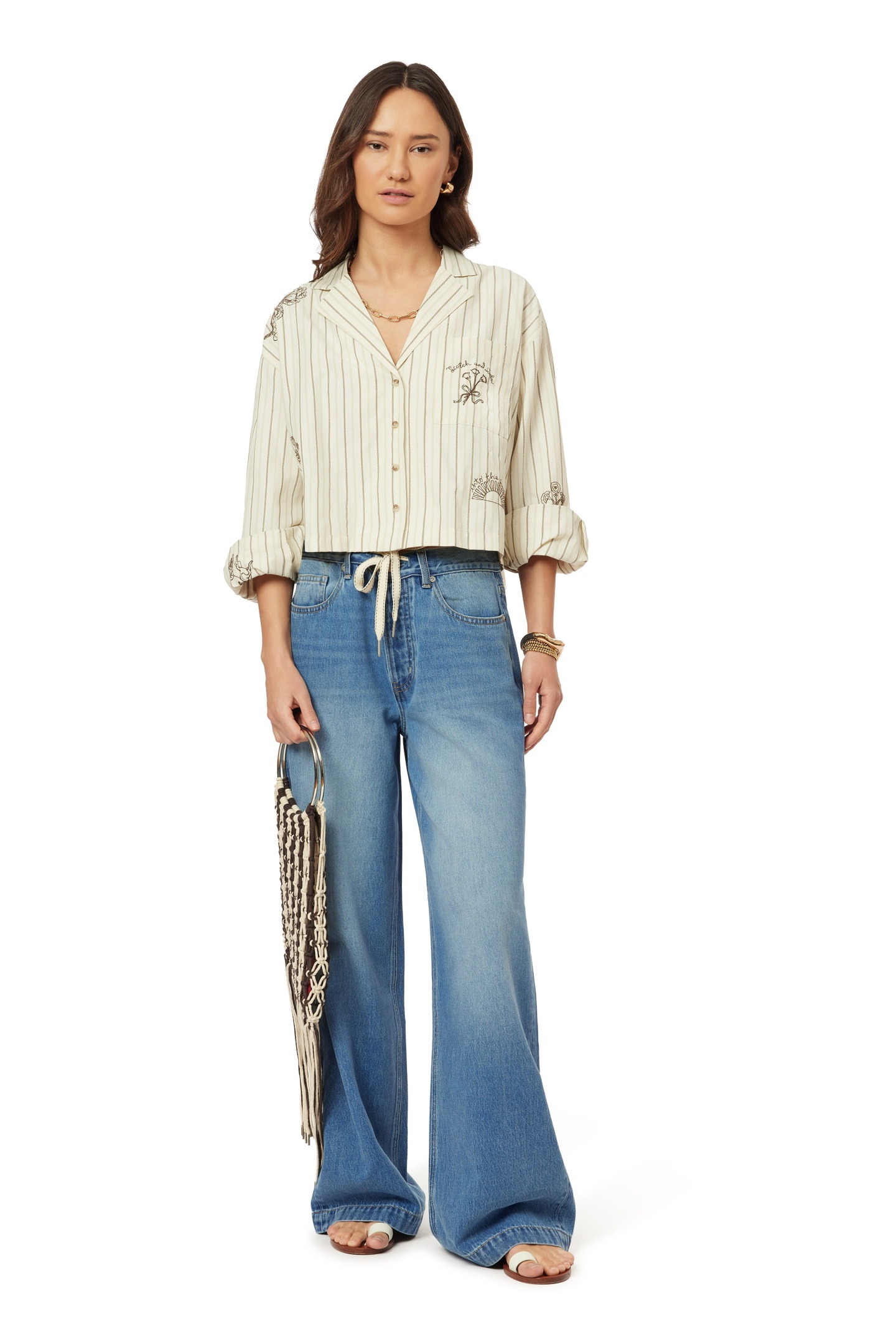 EMBROIDERED NOTCH LAPEL SHIRT HOT FUDGE STRIPE 1