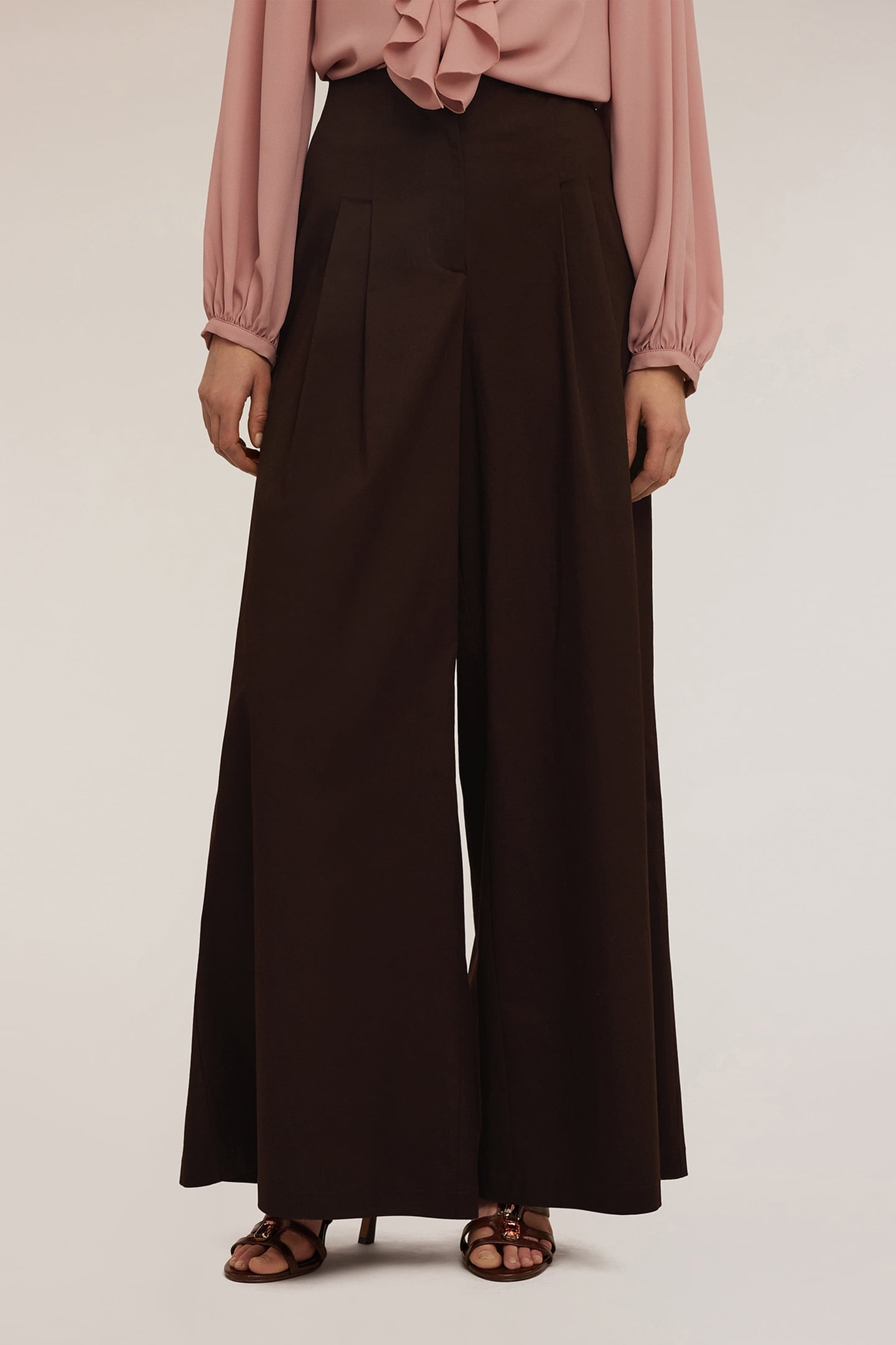 COTTON PALAZZO TROUSERS BROWN 2