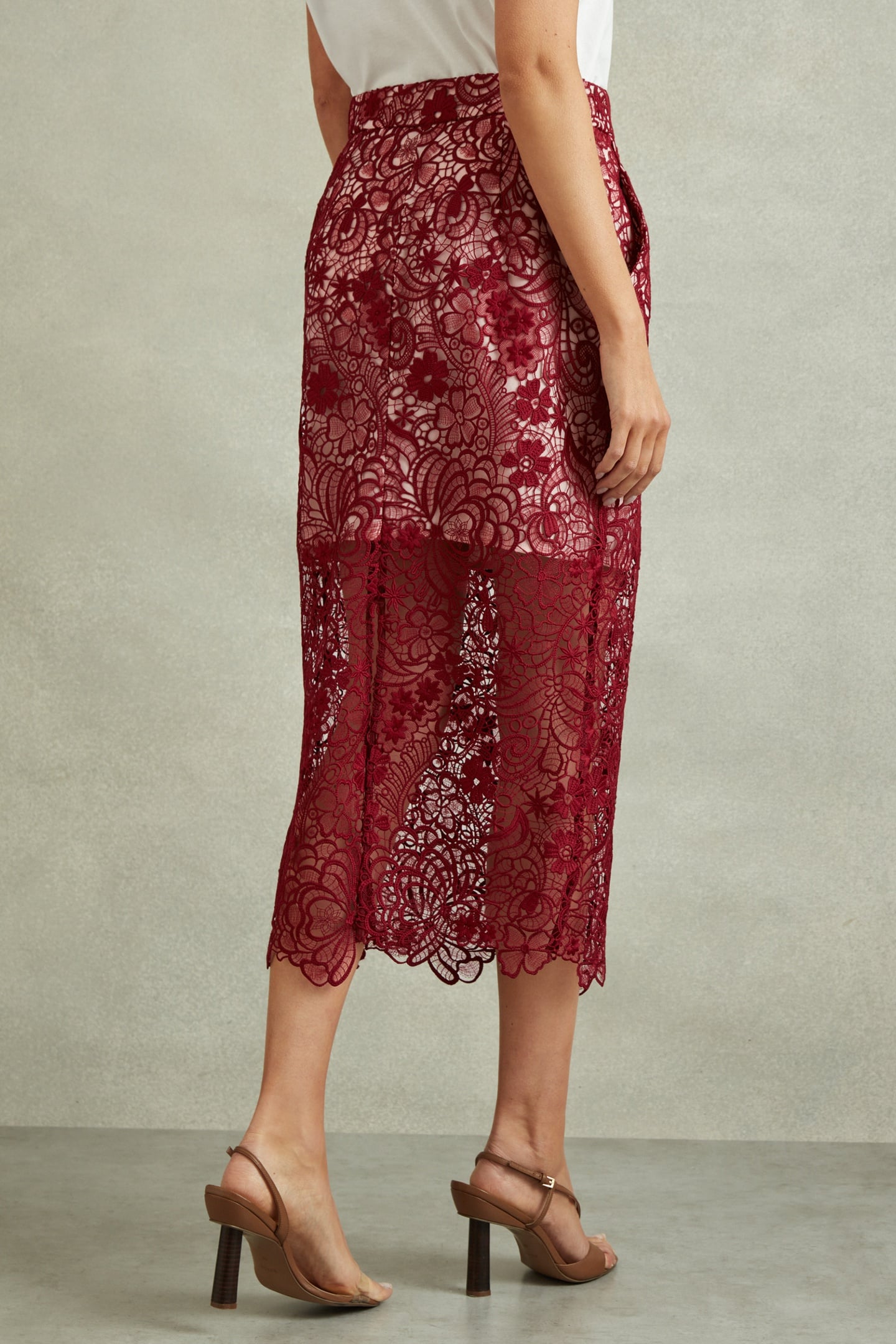 LACE PENCIL SKIRT BURGUNDY 3