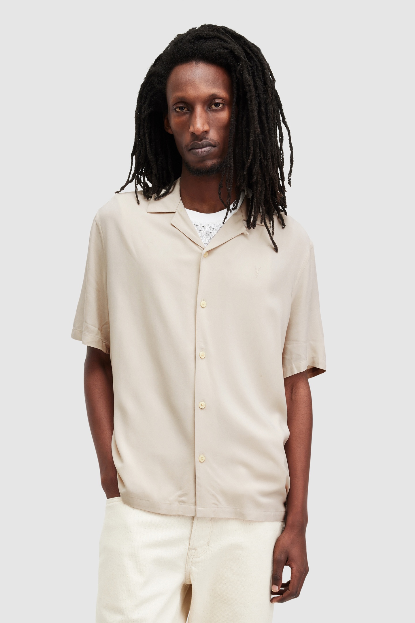 AllSaints Venice Ss Shirt Clifftop Taupe Maat: XL | Casual Overhemden Outlet | Heren | Beige