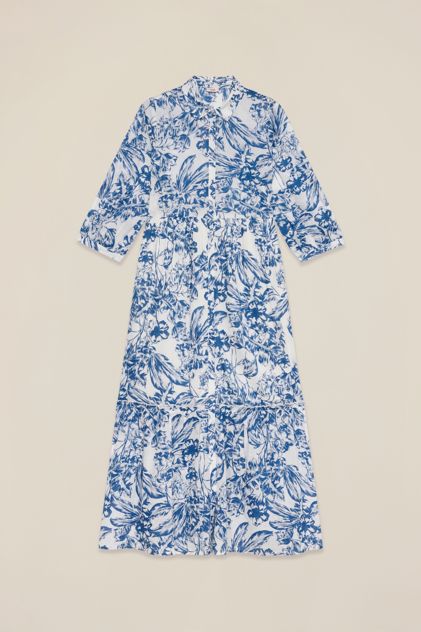 LONG PATTERNED COTTON SHIRTDRESS LIGHT BLUE 4
