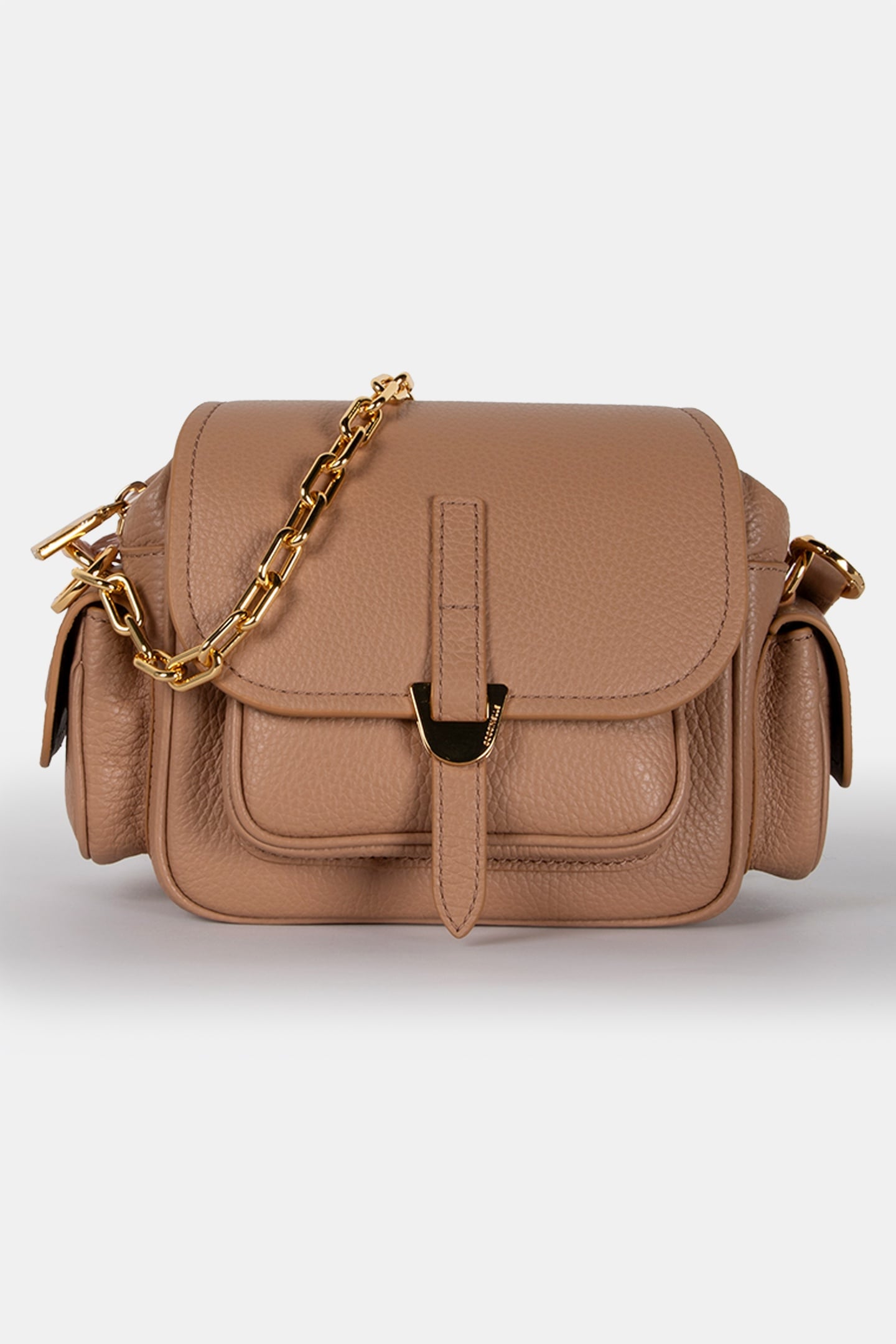 LEATHER CROSS BODY BAG WITH CHAIN STRAP IN BEIGE 2