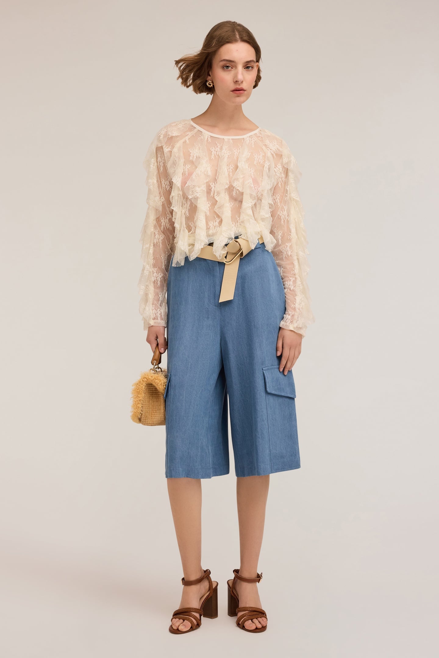 LONG-SLEEVED LACE BLOUSE WITH RUCHING WHITE 3