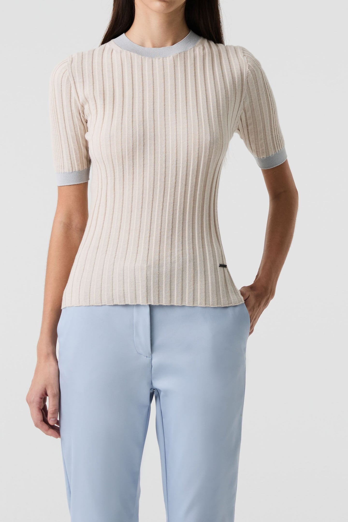 FONELE V1.Y9.01 FLAT-KNIT-SHIRT STONE/CLOUD GREY 1