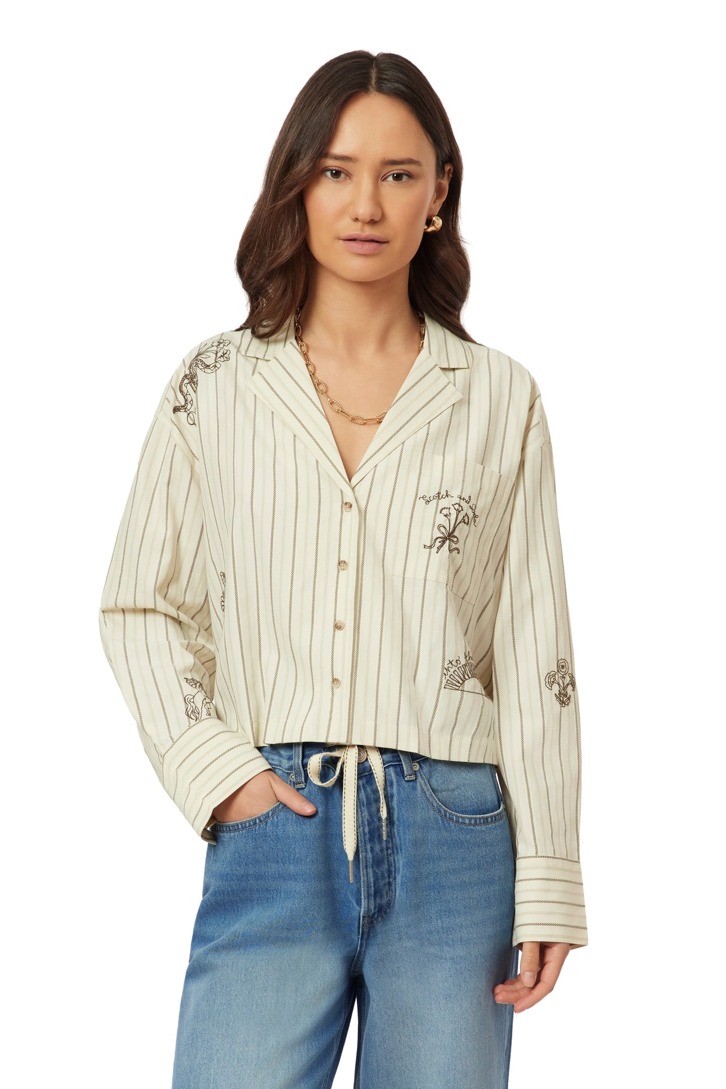 EMBROIDERED NOTCH LAPEL SHIRT HOT FUDGE STRIPE 2