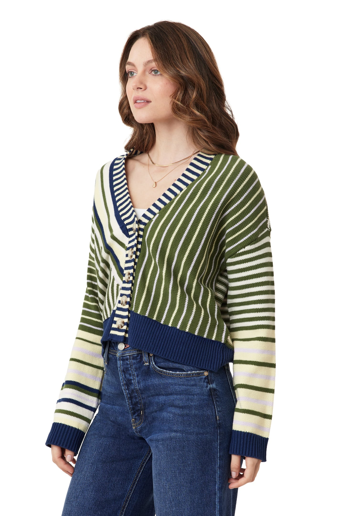 V NECK CARDIGAN GARDEN GREEN MIX 3