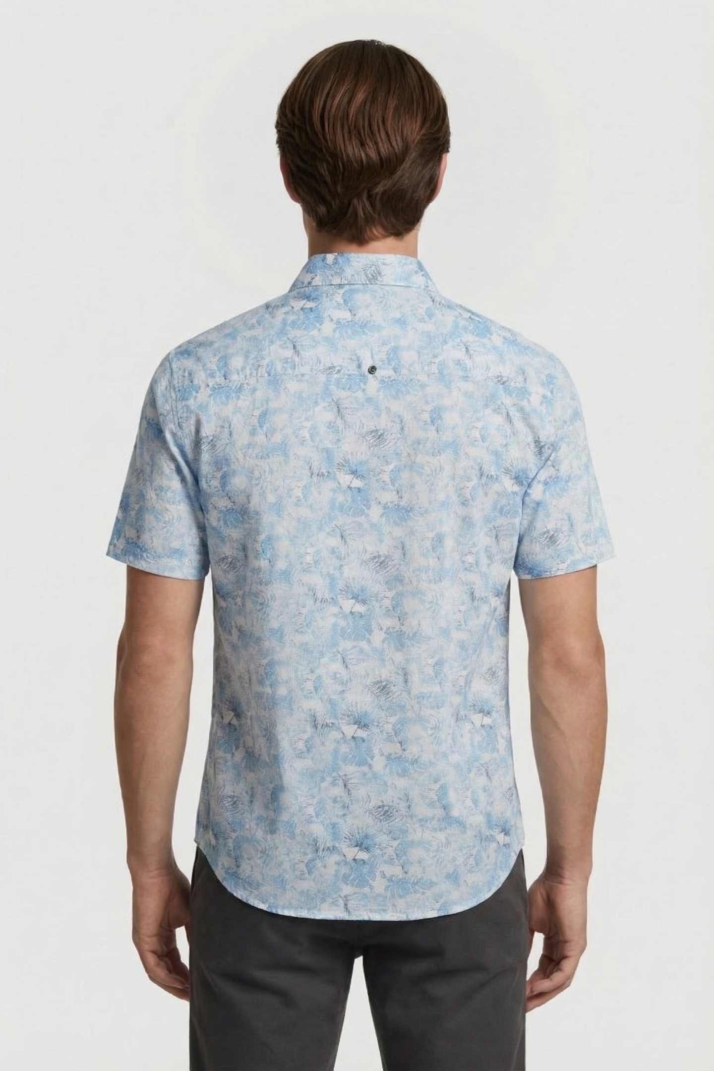 SHIRT SHORT SLEEVE ALLOVER PRINTED WITH LINEN BLUE 3
