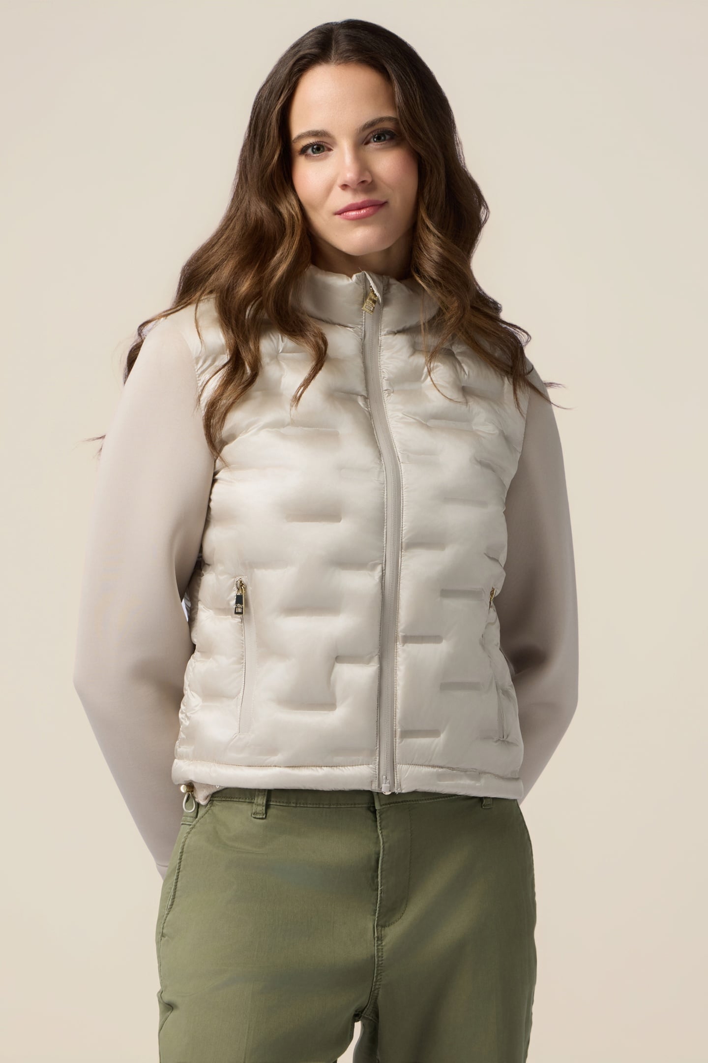 LIGHTWEIGHT COMBINED BOXY DOWN JACKET BEIGE 2