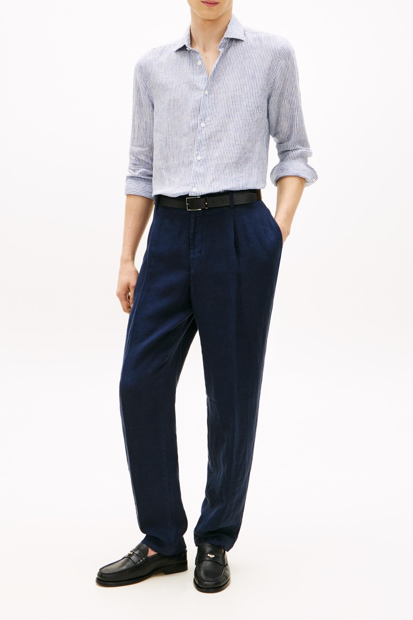 DC LINEN STRIPE SHIRT CARBON NAVY/ECRU 1