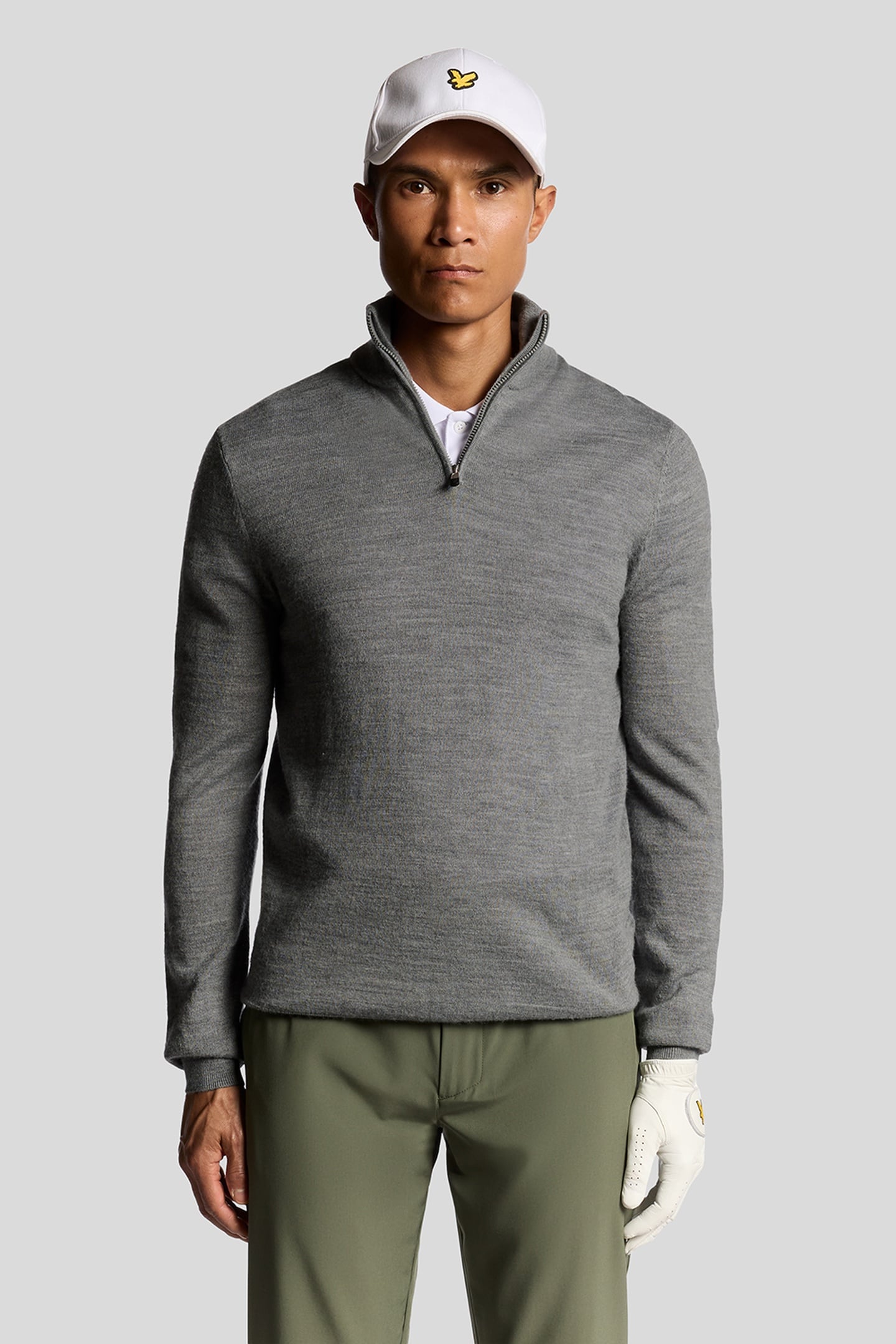 EMBROIDERED 1/4 ZIP MERINO KNIT MID GREY MARL 2