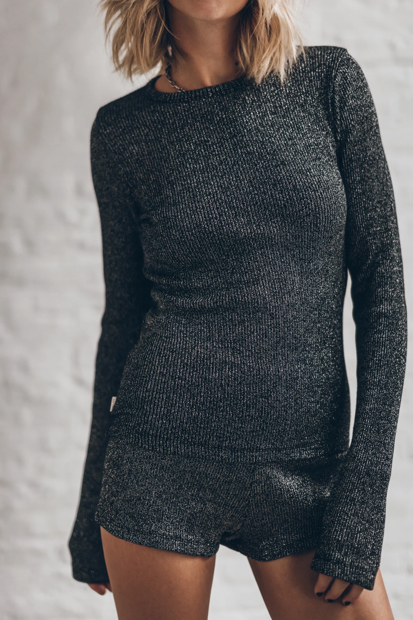 THE DARK GLITTER RIBBED SHORTS 1