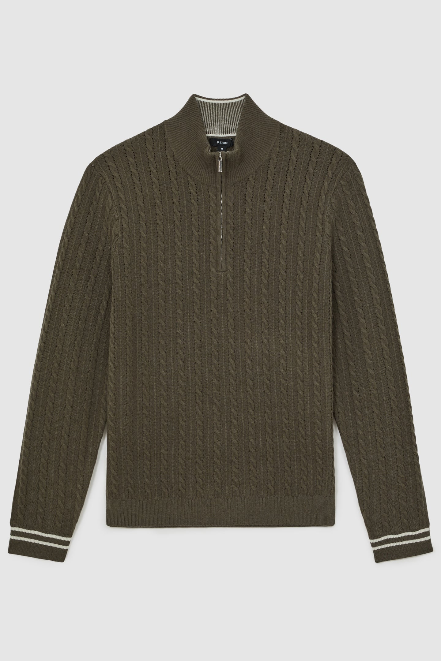 LS HALF ZIP FUNNEL NECK TIPPED CUFF CABLE JUMPER KHAKI GREEN 3