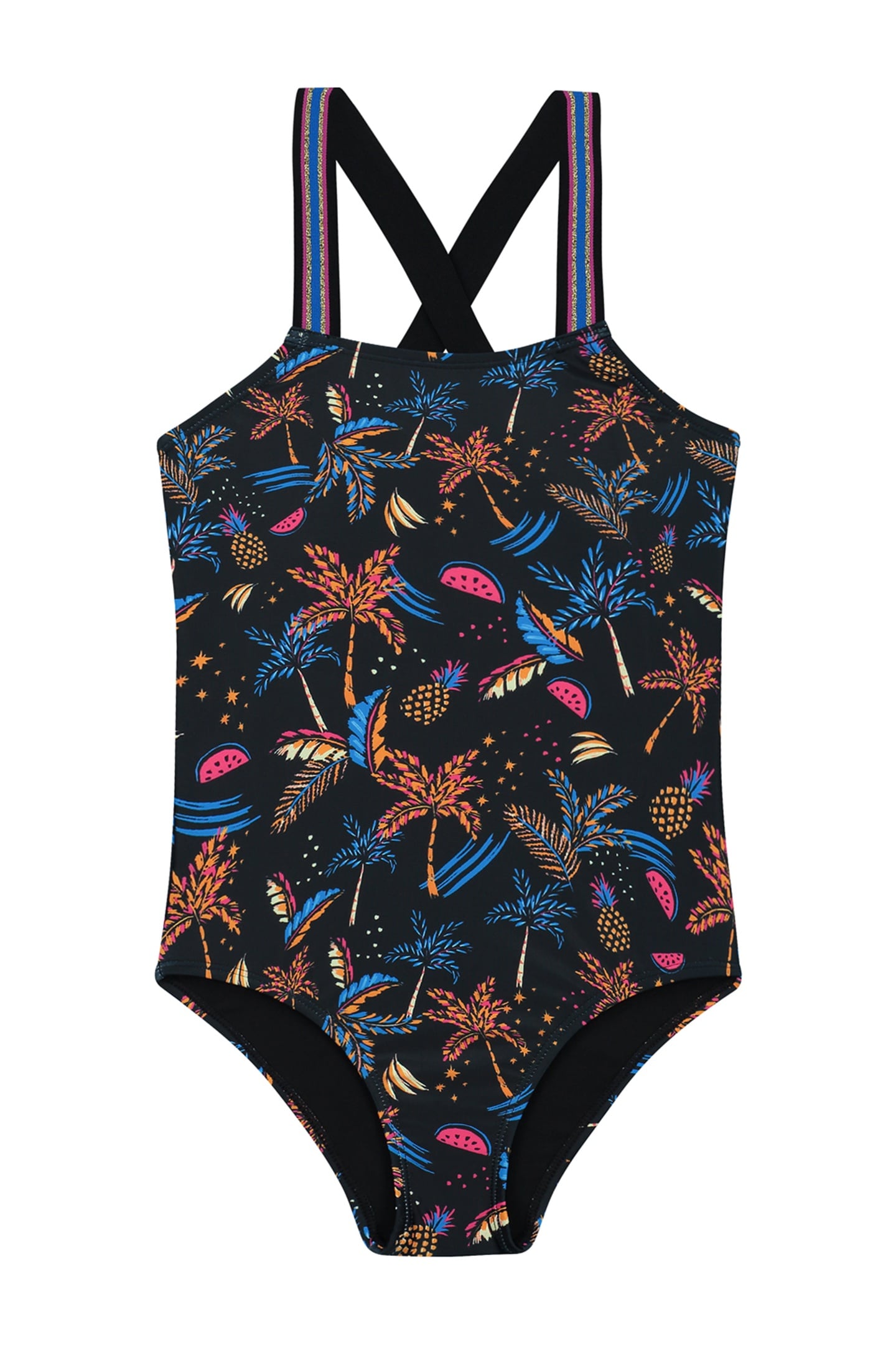 GIRLS LISA SWIMSUIT POOL PARTY BLACK PALMS 1