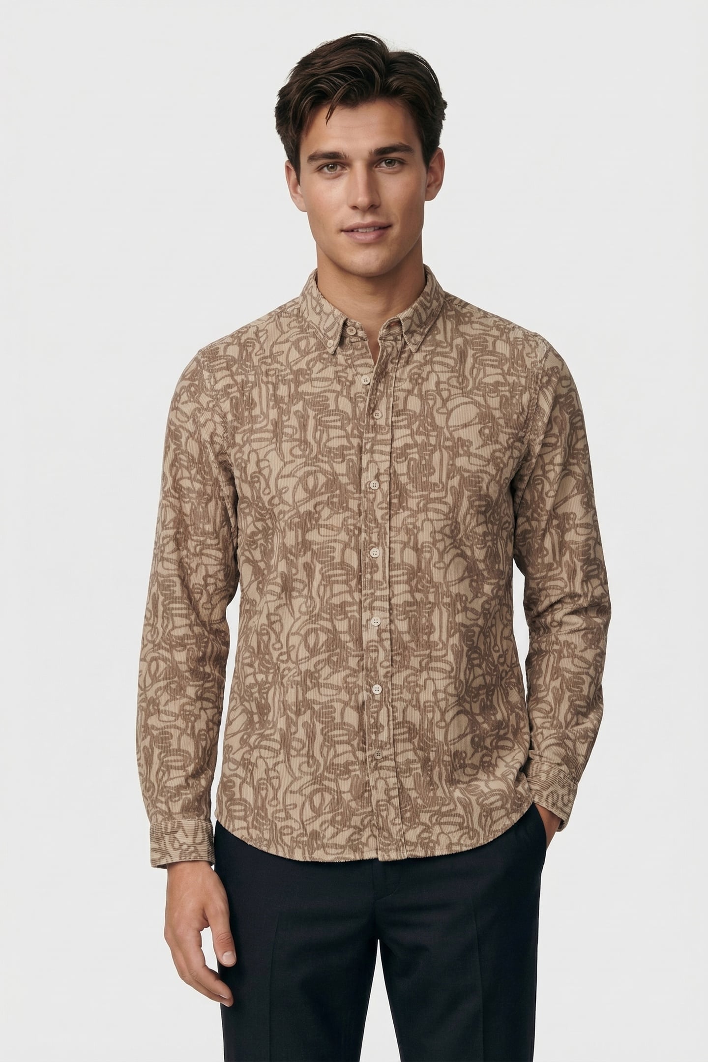 LS TAILORED FIT SHIRT BD COL LIGHT BEIGE 1