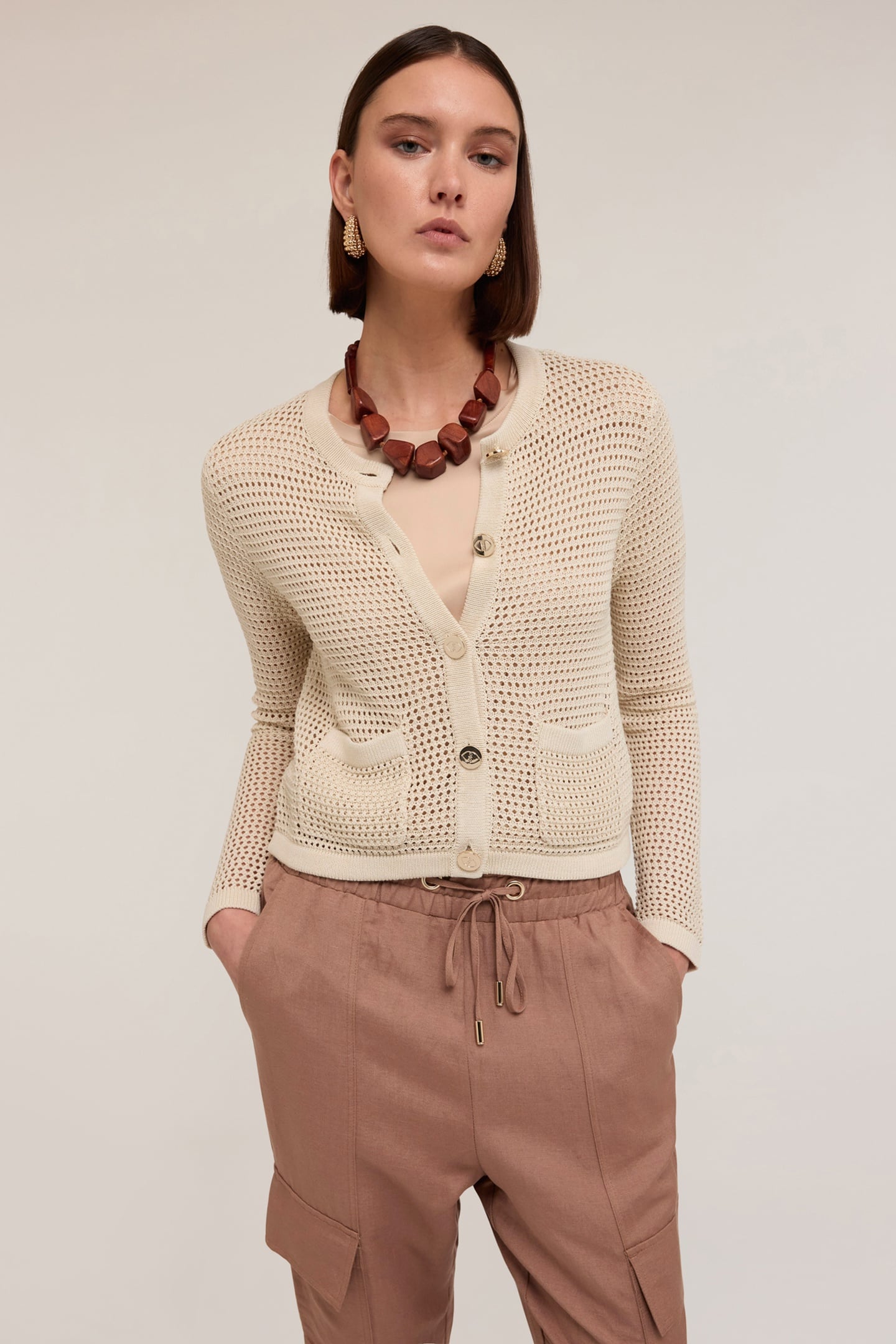 OPENWORK KNITTED CARDIGAN BEIGE 3