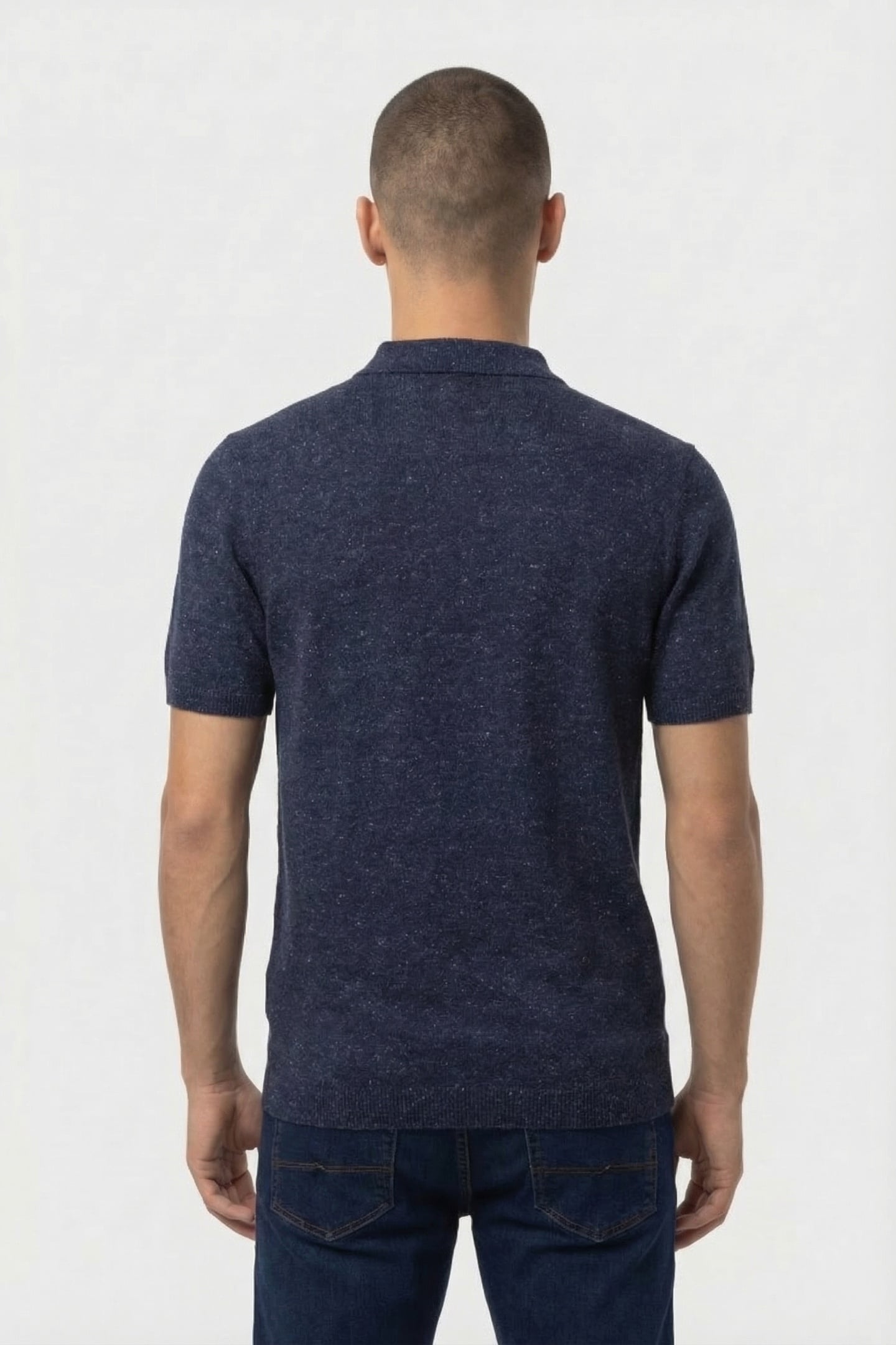 PULLOVER SHORT SLEEVE POLO MELANGE WITH LINEN DEEP BLUE 2