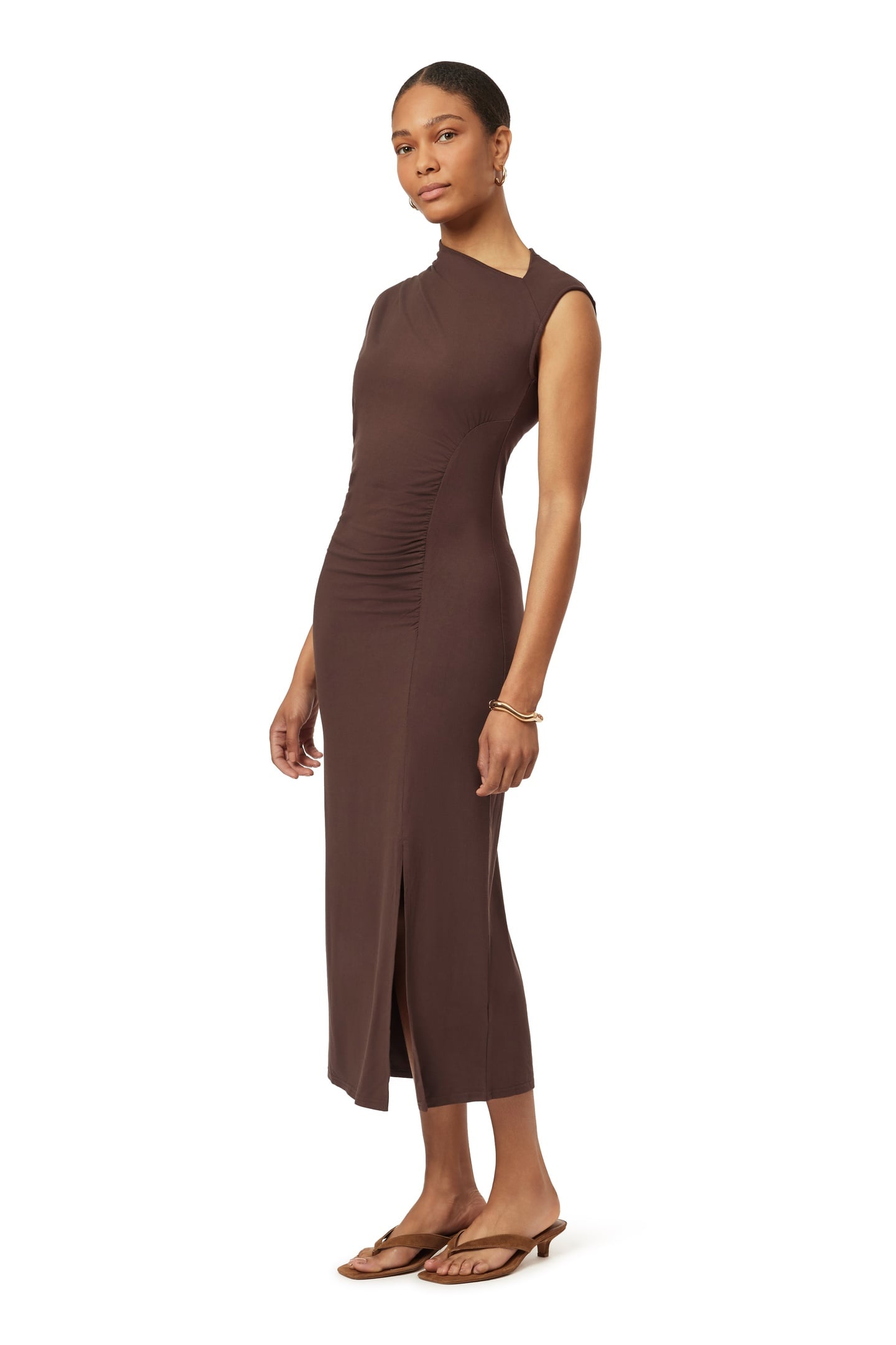 ASYMMETRIC NECK DRESS HOT FUDGE 4
