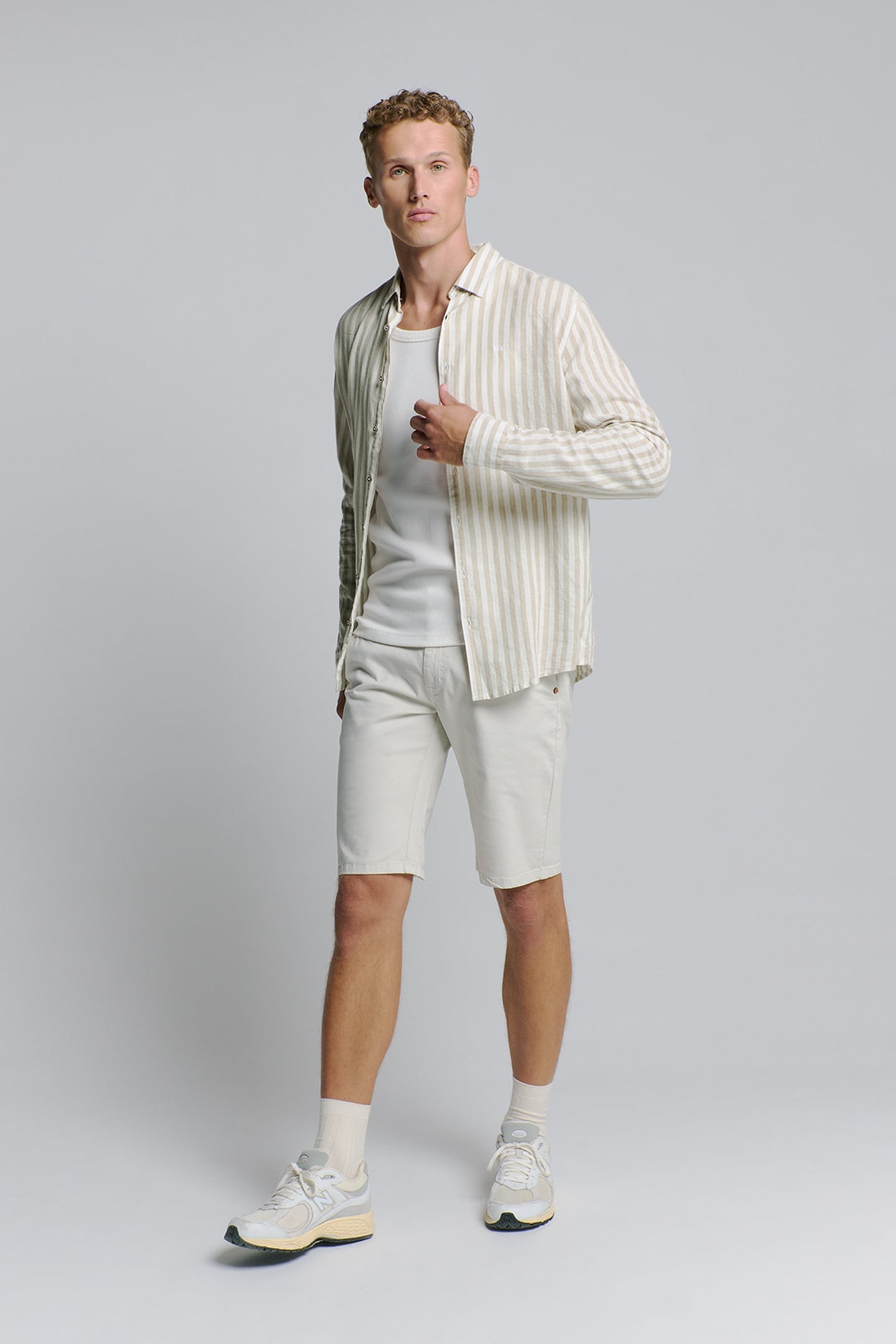 SHIRT VERICAL BIG STRIPES WITH LINEN LIGHT DESERT 2