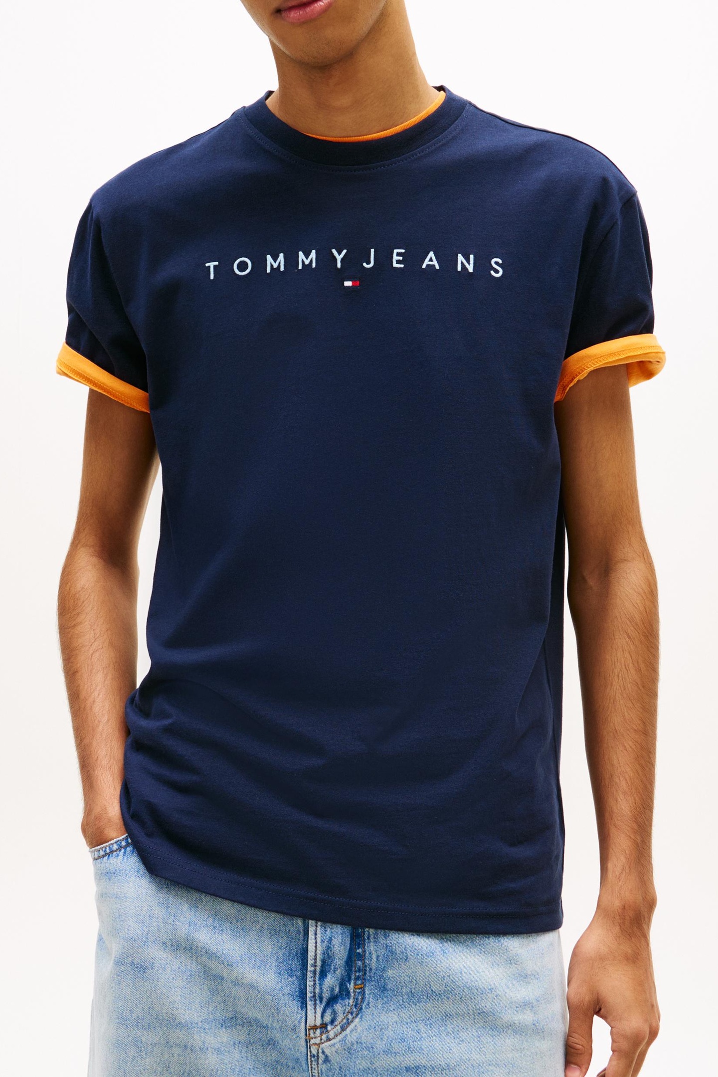 LINEAR LOGO EMBROIDERY JERSEY T-SHIRT NAVY 1