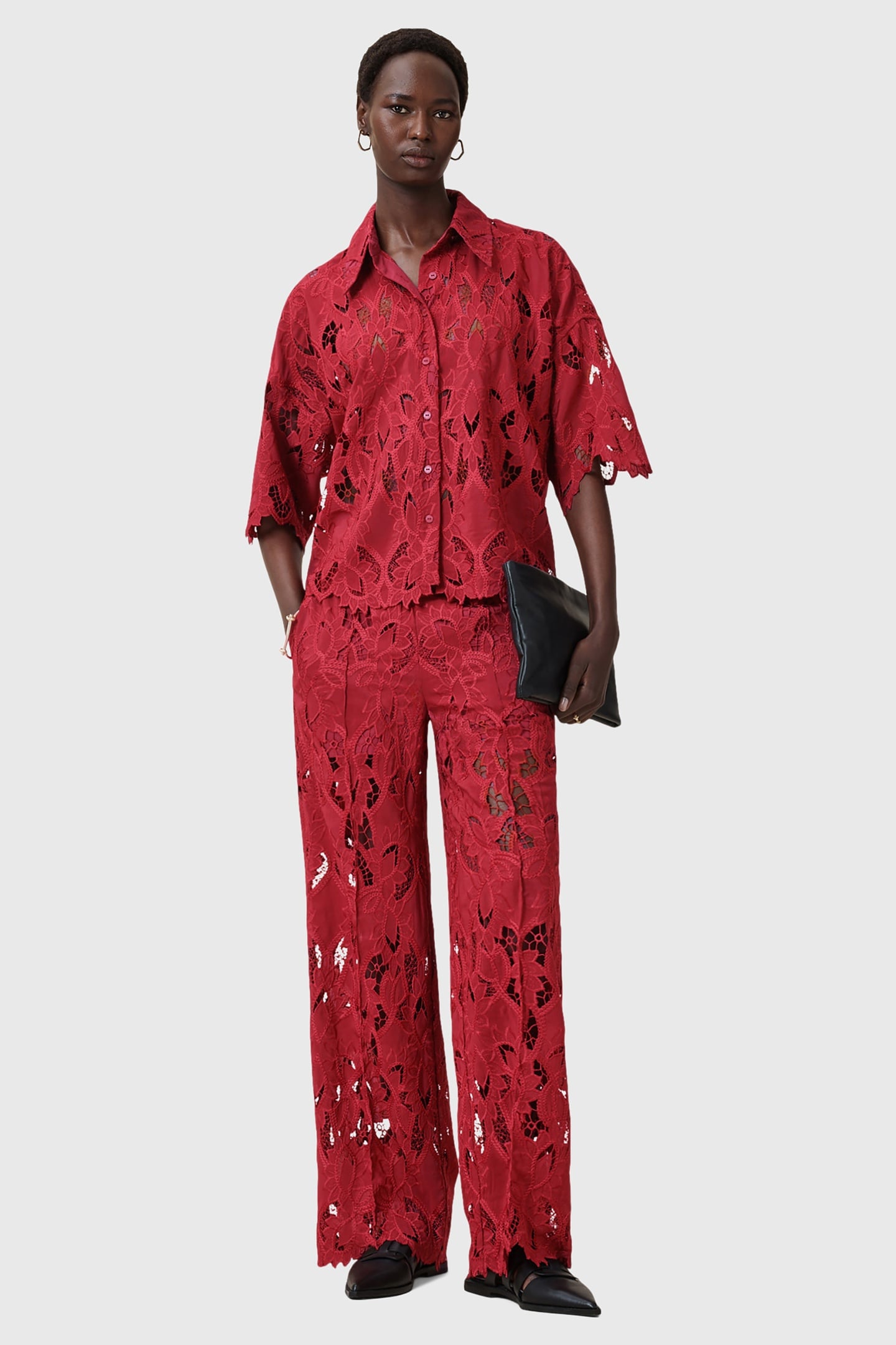 CHARLI EMB TROUSER BURNT BRICK RED 2