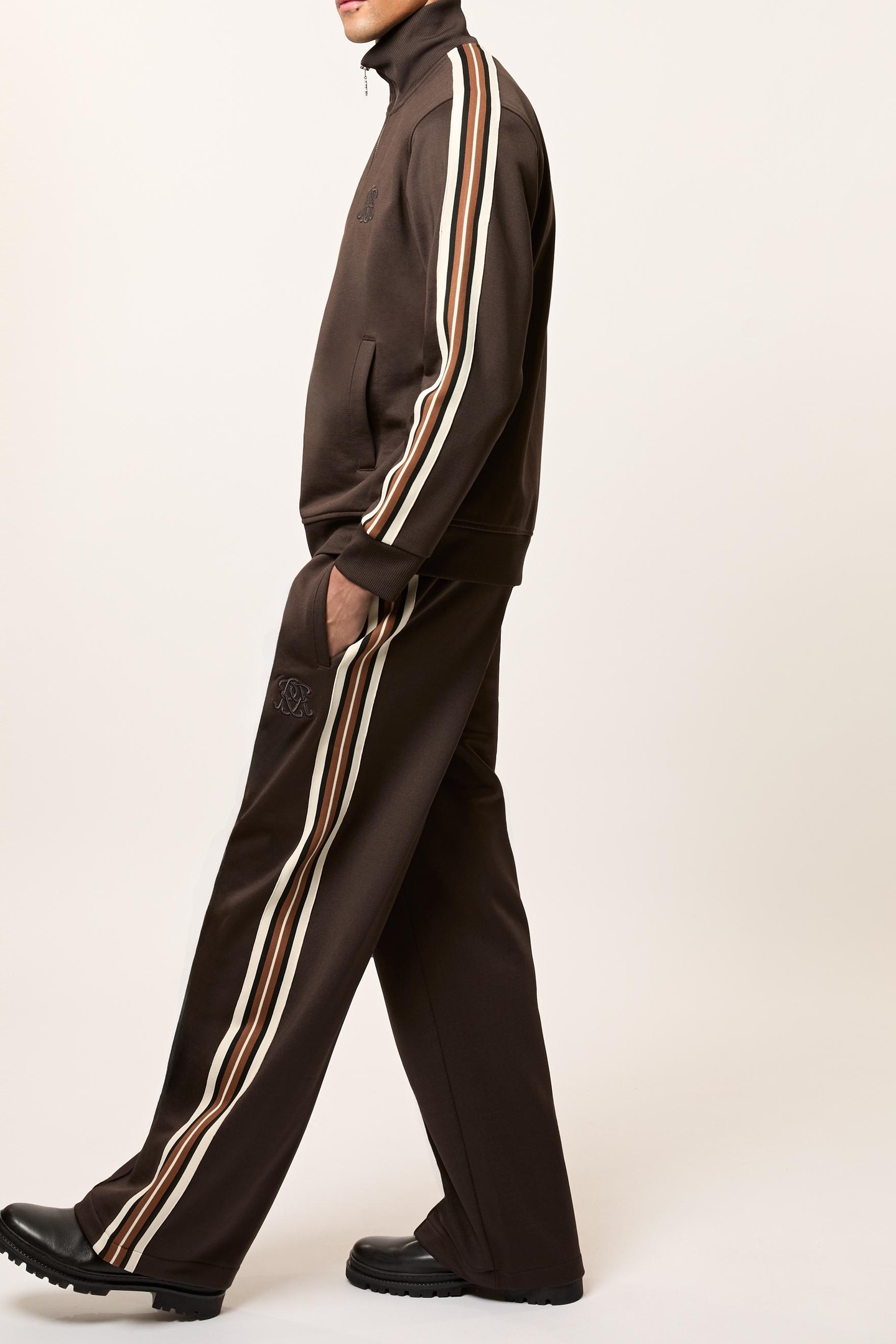 DRAWSTRING WIDE LEG JOGGERS BROWN 4