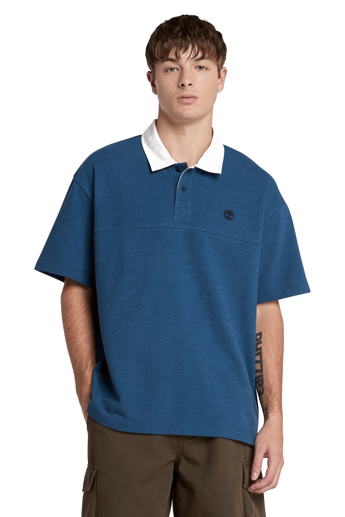 TEXTURED POLO DARK DENIM 1