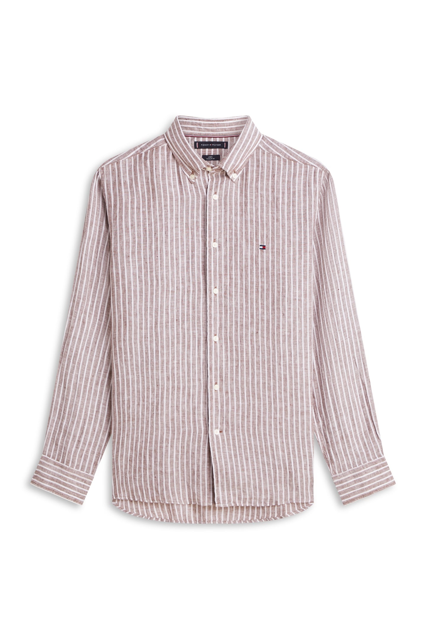 REGULAR FIT LINEN SHIRT LEGACY BROWN/STRIPE 4