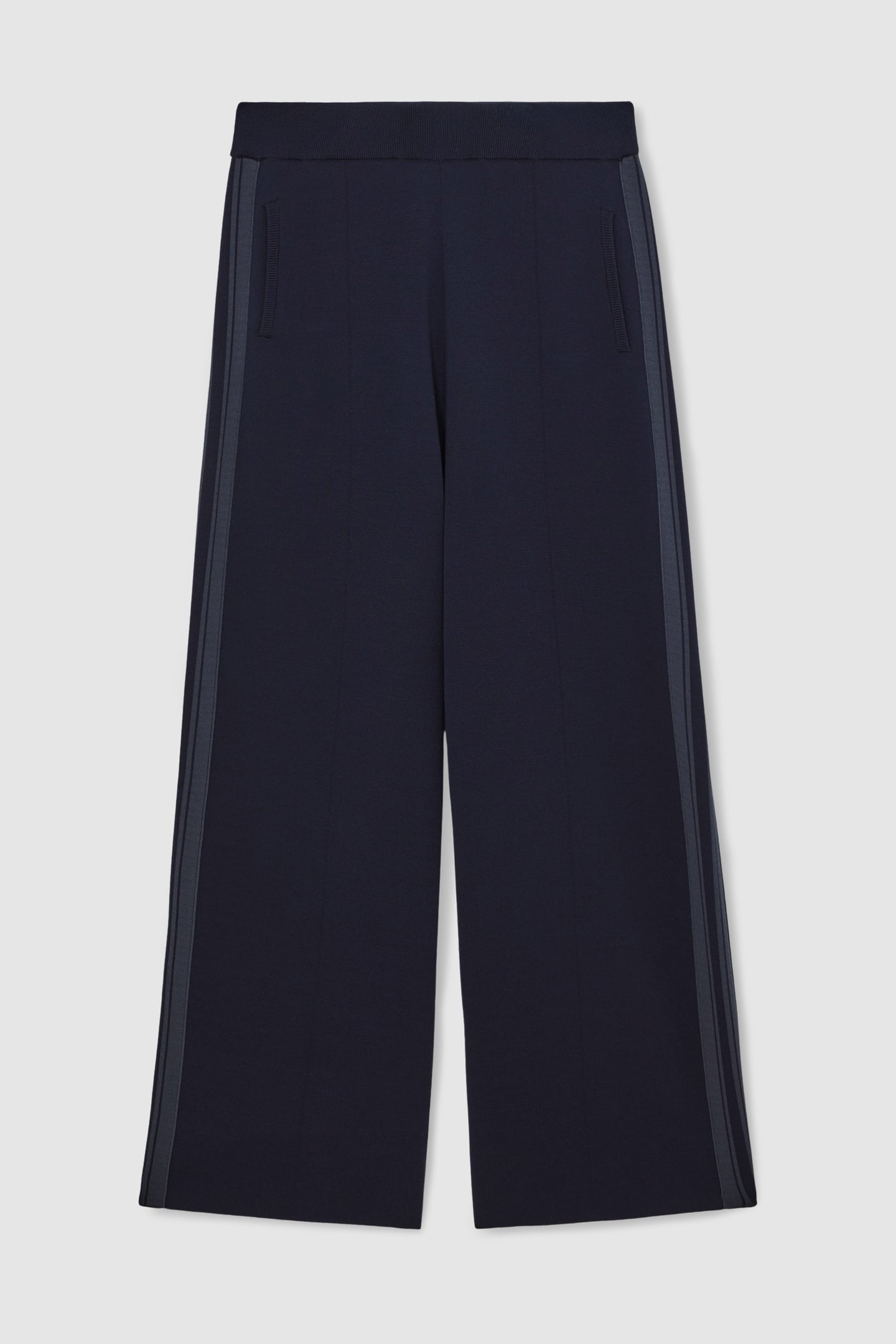KNITTED WIDE LEG SIDE STRIPE TROUSER NAVY 3