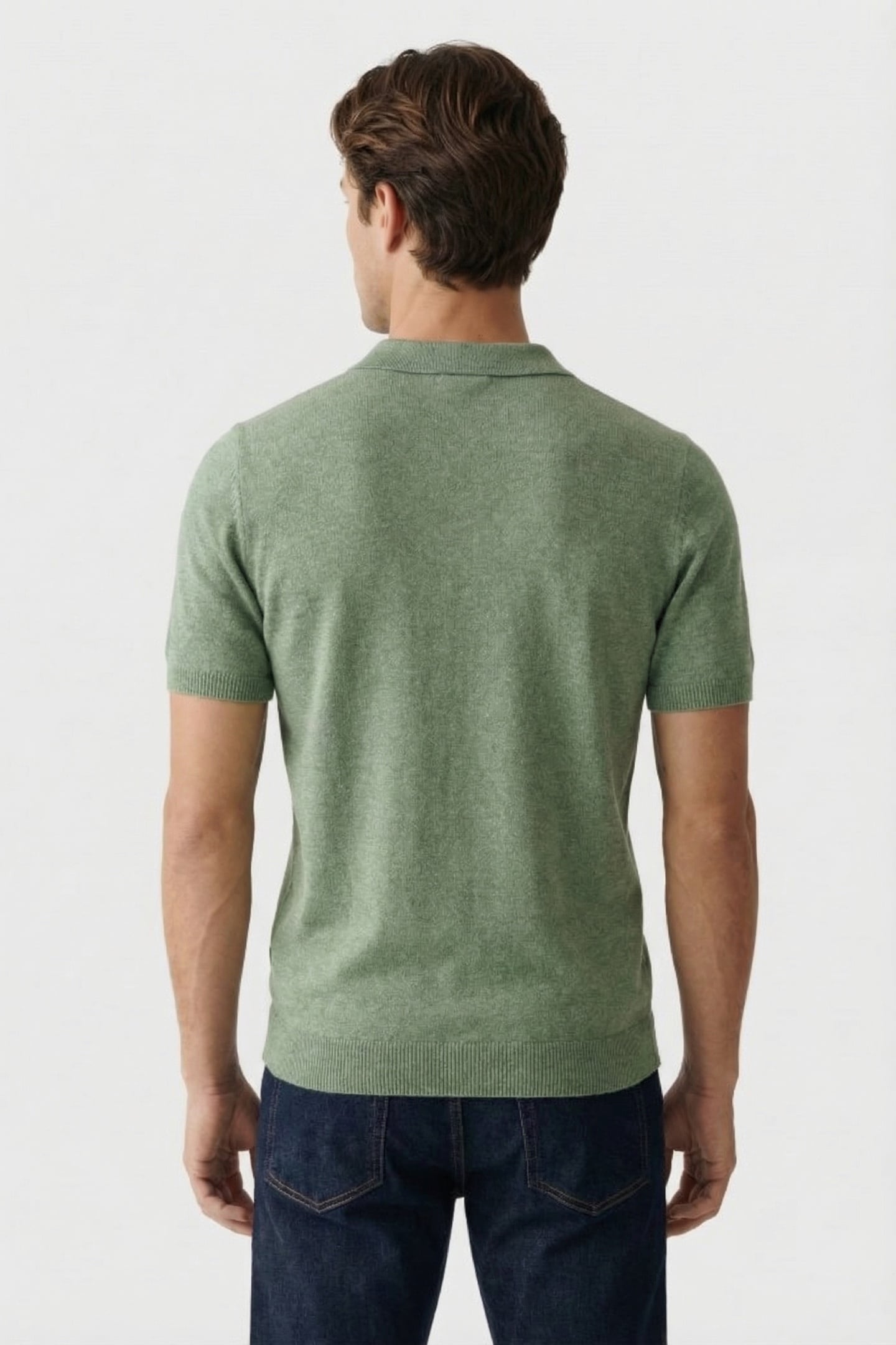 PULLOVER SHORT SLEEVE POLO MELANGE WITH LINEN GREEN 2
