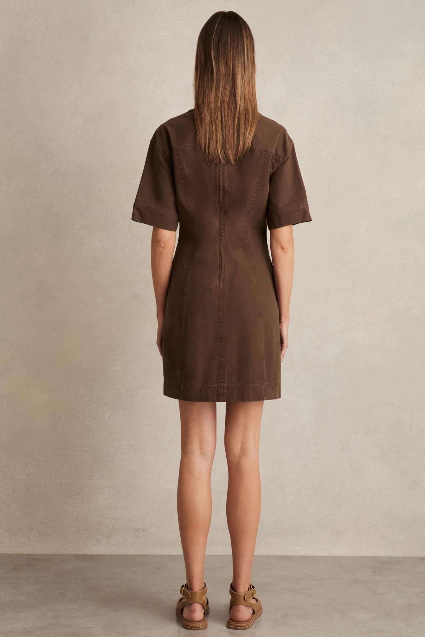 LACE UP SHIFT DRESS CHOCOLATE 2