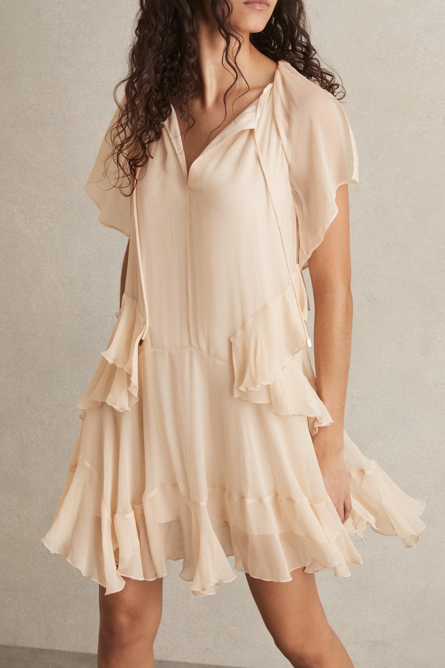 SHORT RUFFLE FLIPPY DRESS PALE PINK 1