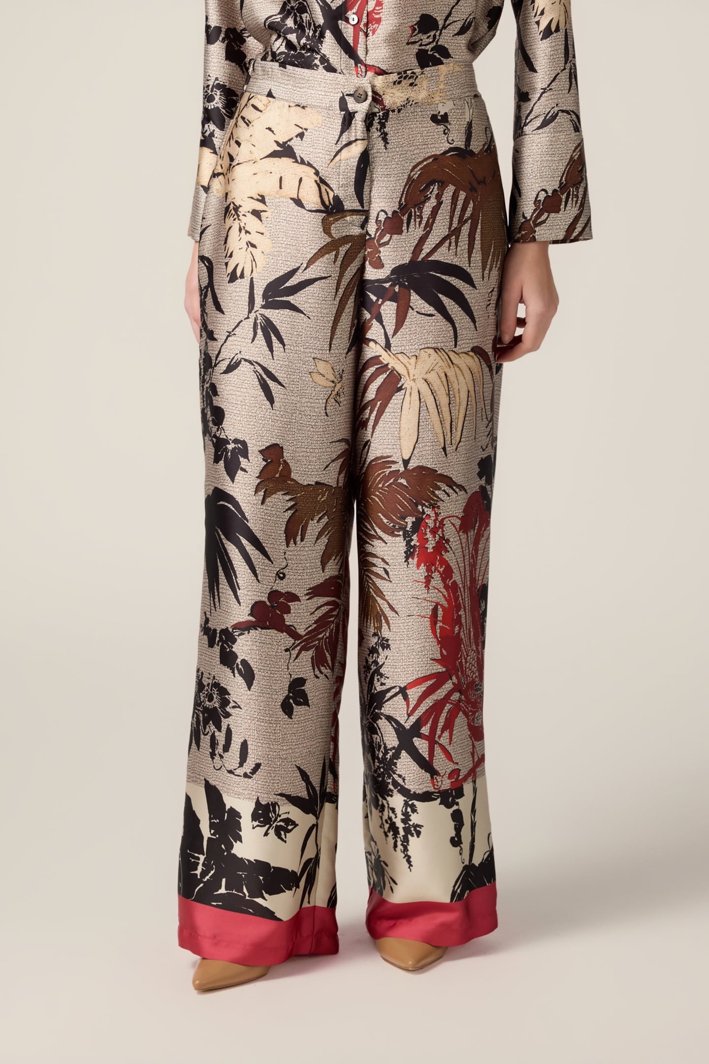 PATTERNED SATIN PALAZZO PANTS BEIGE 1