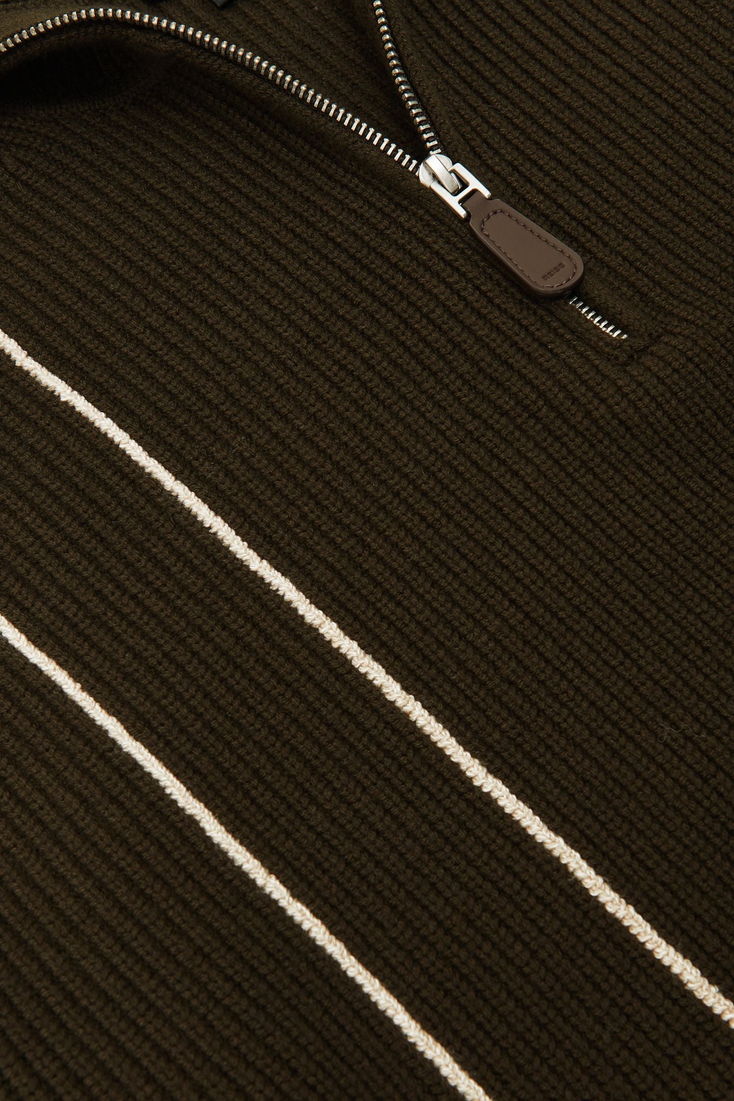 LS HALF ZIP FUNNEL NECK RIBBED JUMPER DARK OLIVE GREEN 5