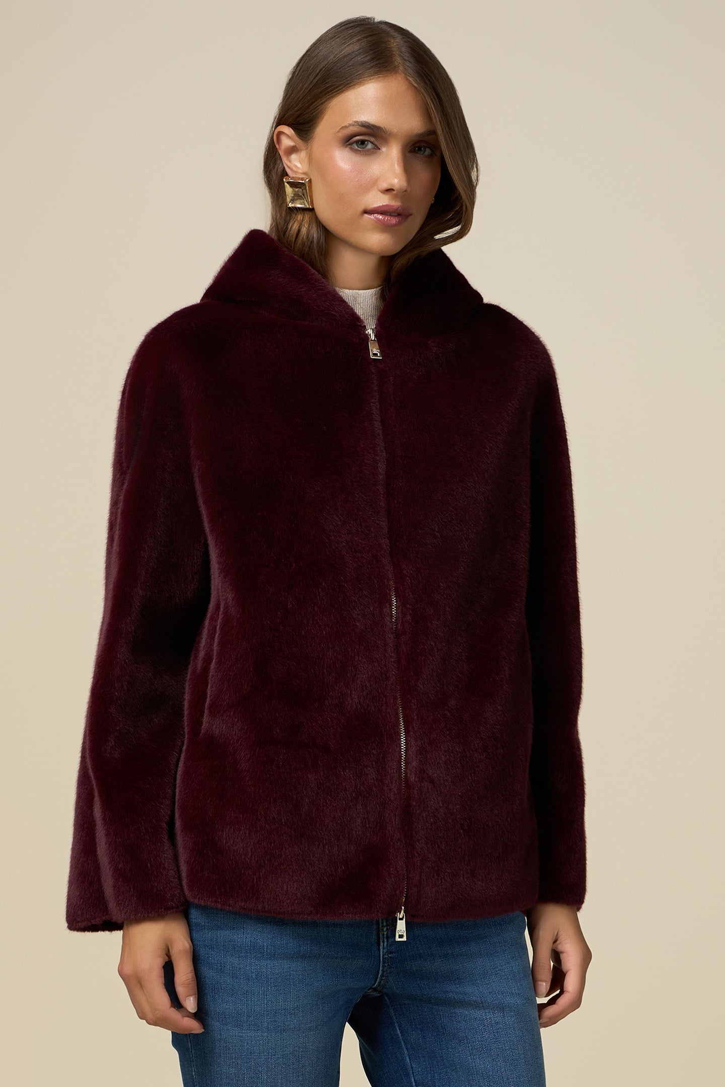 HOODED TEDDY BEAR JACKET BURGUNDY 1