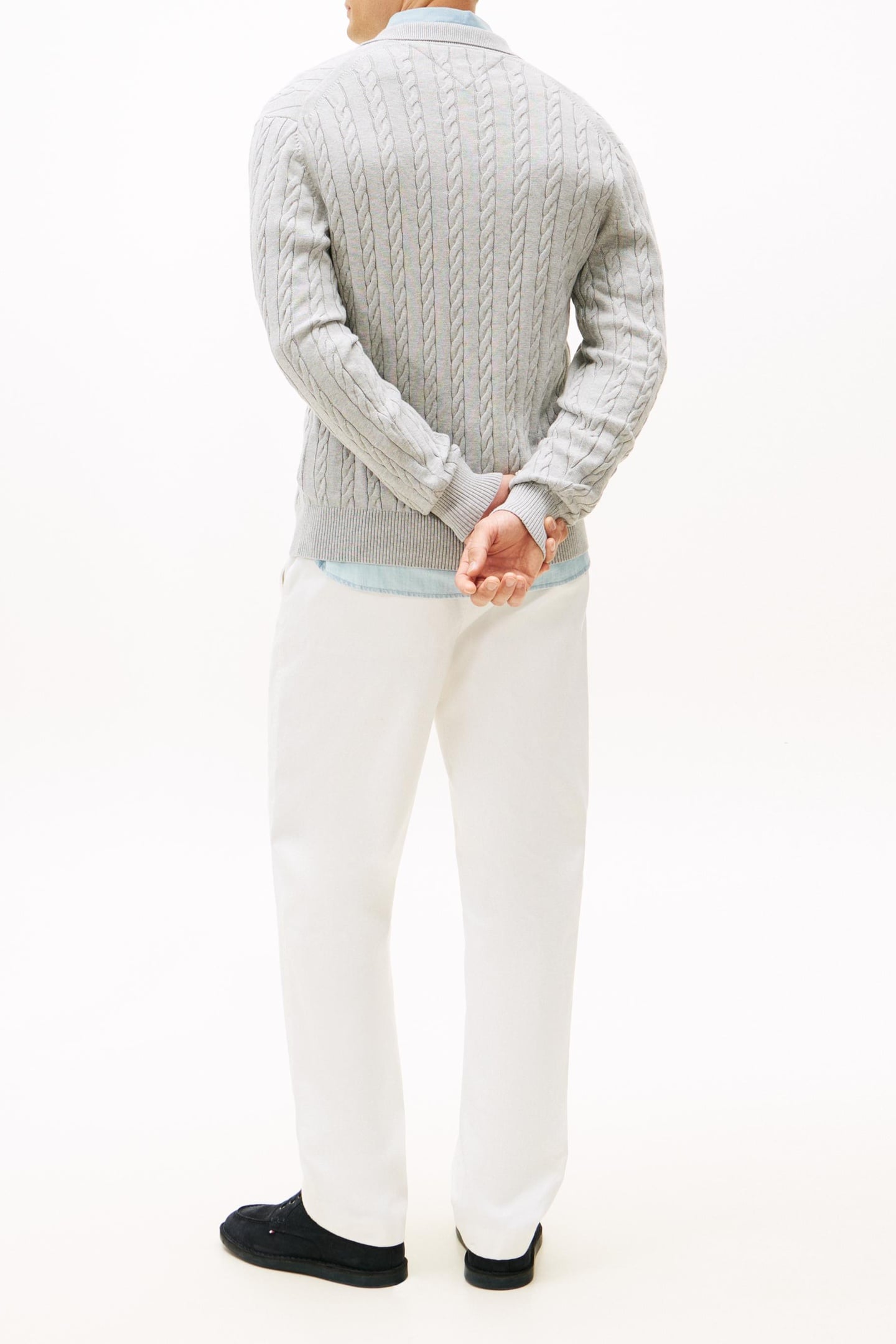 CLASSIC COTTON CABLE SWEATER LIGHT GREY HEATHER 3