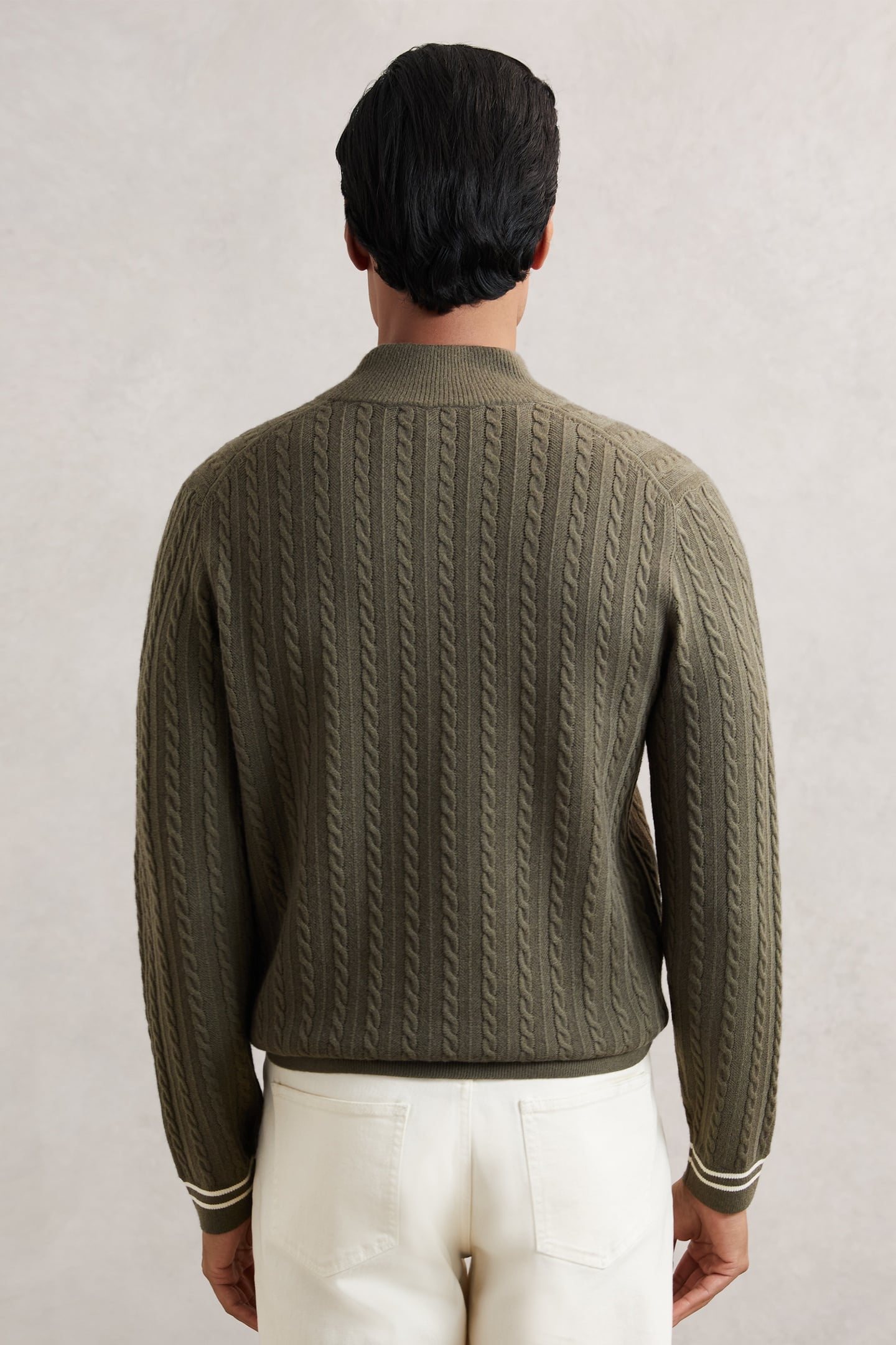 LS HALF ZIP FUNNEL NECK TIPPED CUFF CABLE JUMPER KHAKI GREEN 2