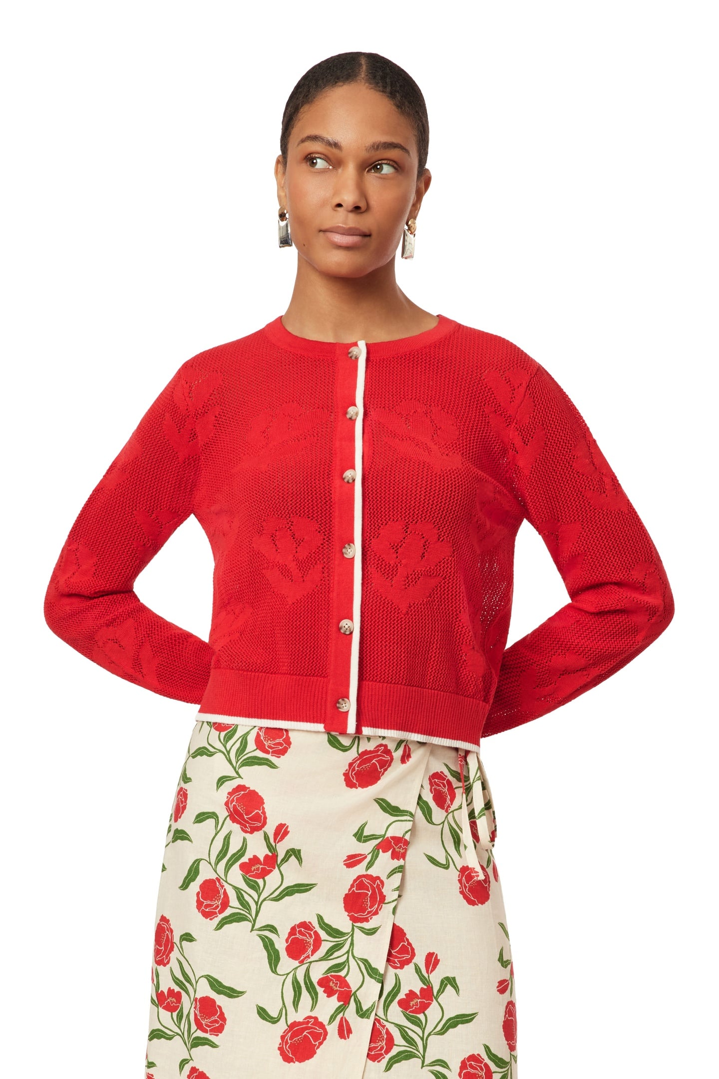 CREW NECK CARDIGAN POINSETTIA FLORAL 2
